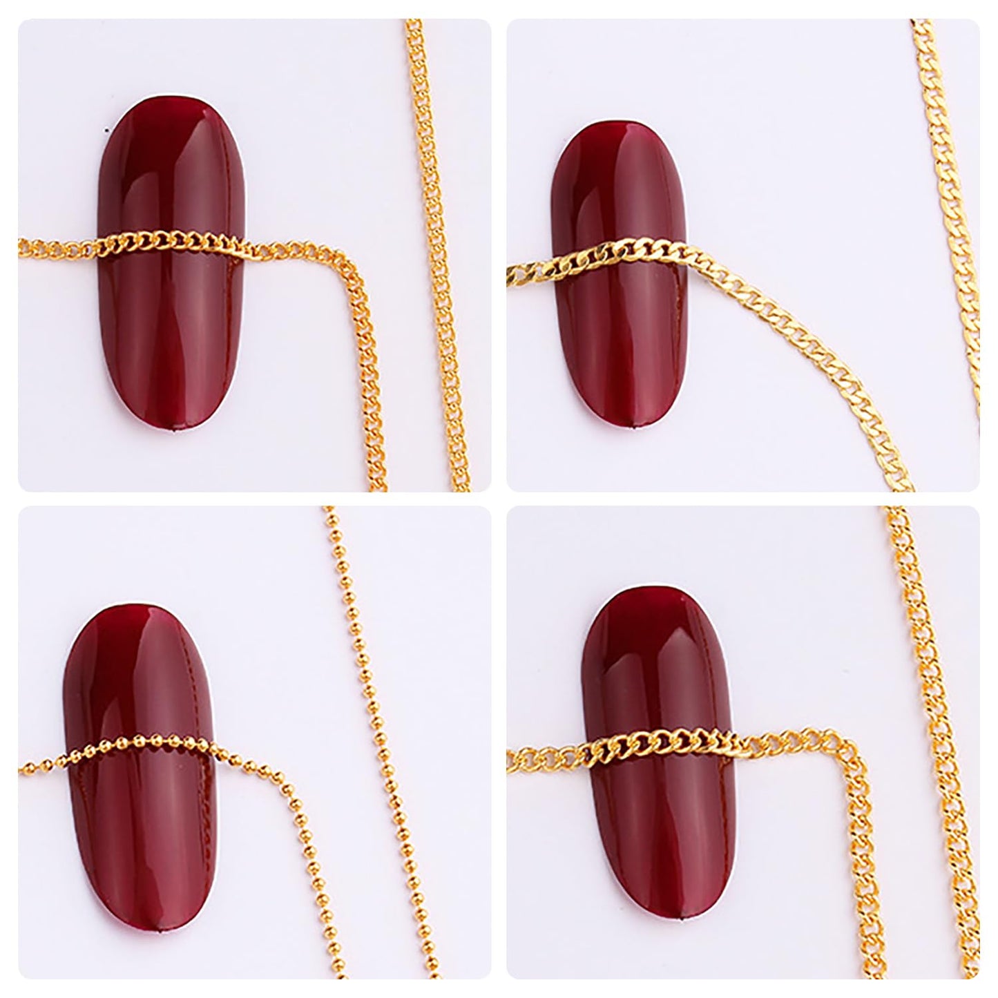 JERCLITY 8 Strips 19.7in Gold Nail Chains for Nail Art 3D Gold Nail Charms Metal Nail Art Chains Punk Nail Studs Jewelry Accessories for Women