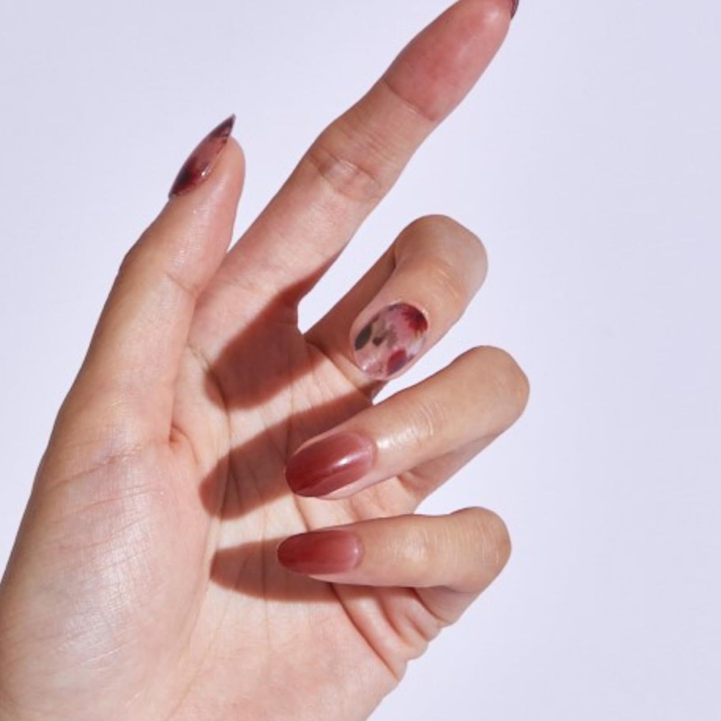 Semi Cured Gel Nail Strips - NAILOG 34 Pcs Gel Nail Stickers | Buy 2 Get 1 UV Light | Extra Long Nail Wraps with Glossy Gel Finishing Reddish Brown, Wildflowers
