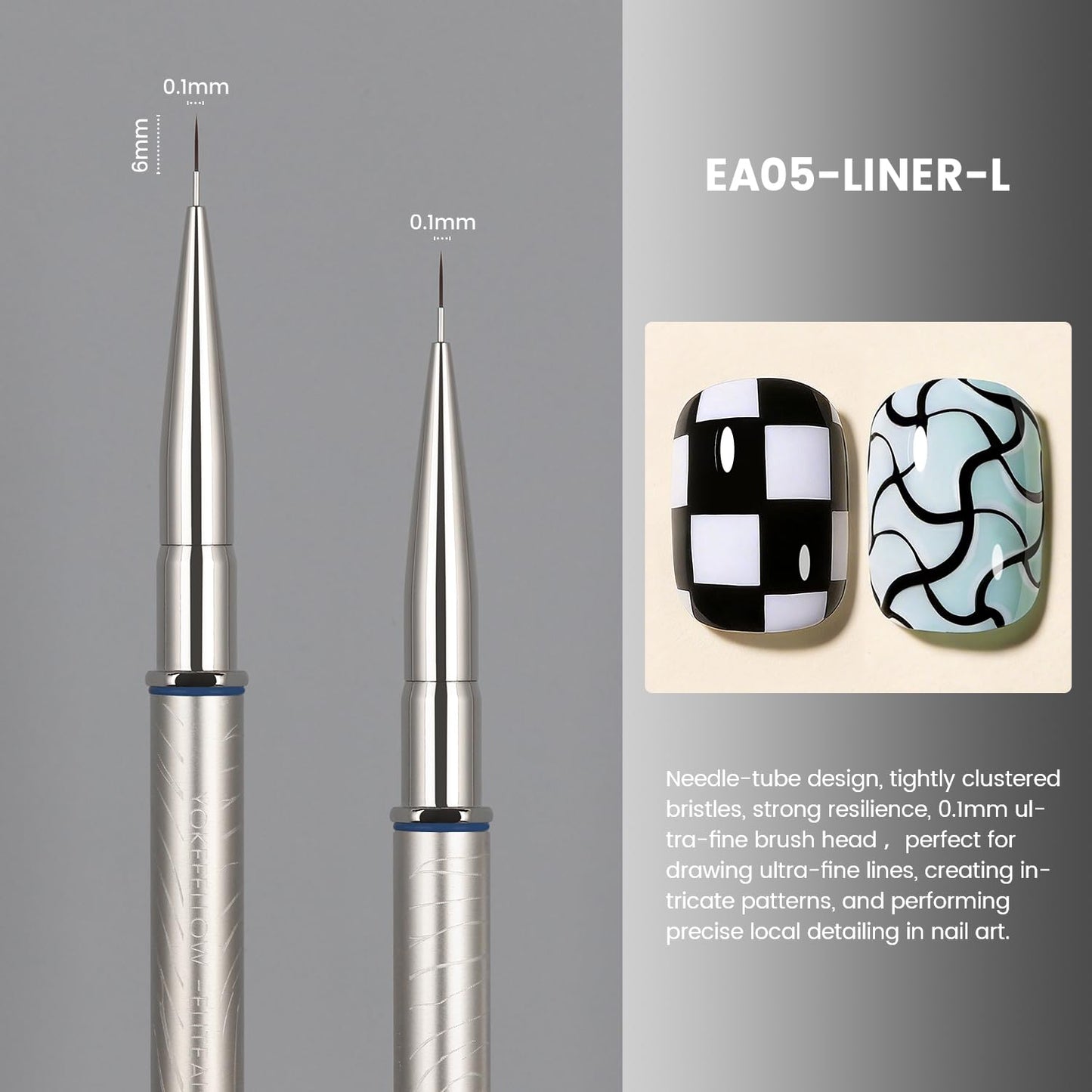 YOKEFELLOW EliteAlly Nail Art Liner Brushes,6mm Detail Liner Brush For Nail Art Painting Manicure Design Professional Nail Art Tool(EA05 LINER-S)