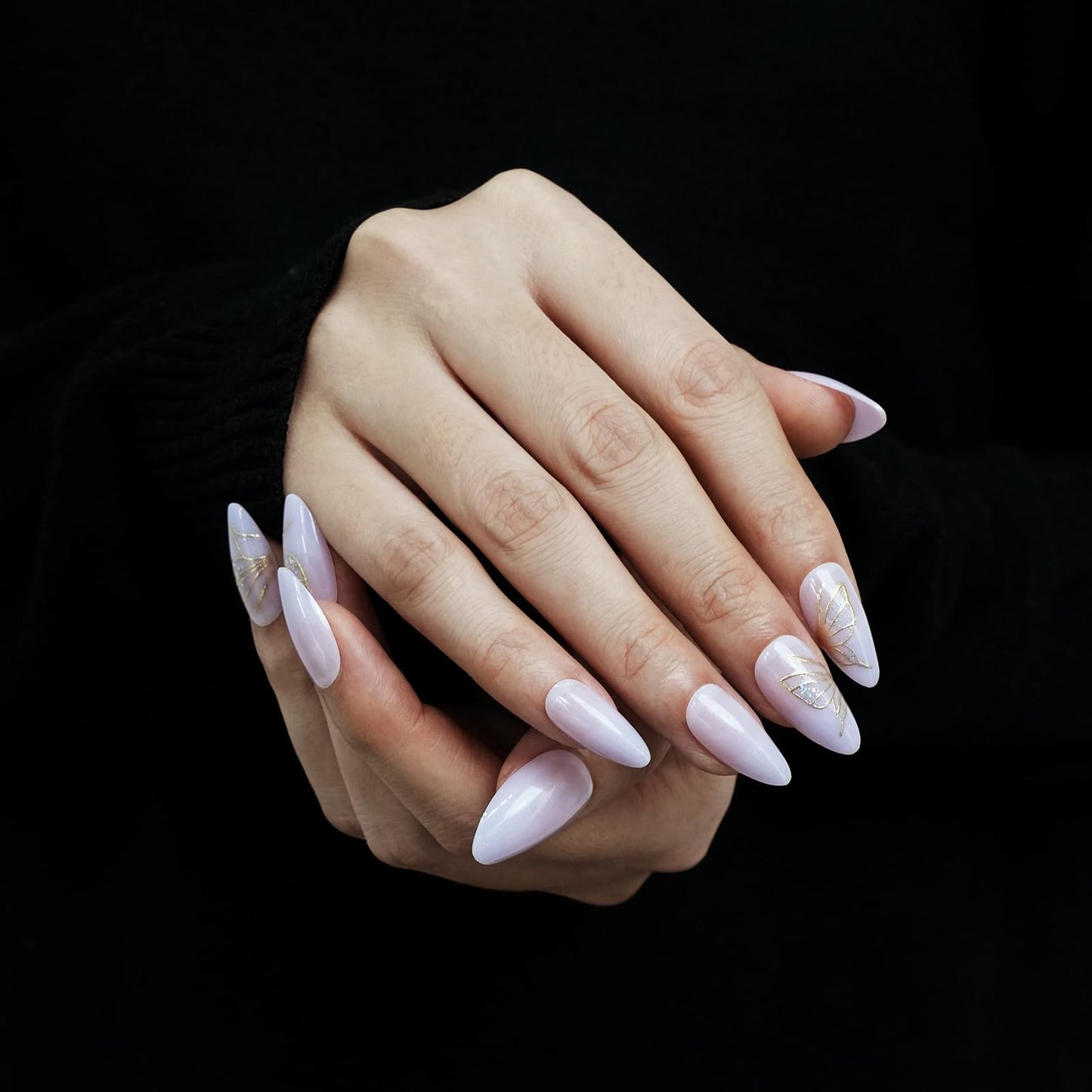 Belleruta Press On Nails Kit, Lavender Purple Butterfly, Short Almond Fake Nail Tips, 24 PCS Nails Press Ons with Glue and Gel