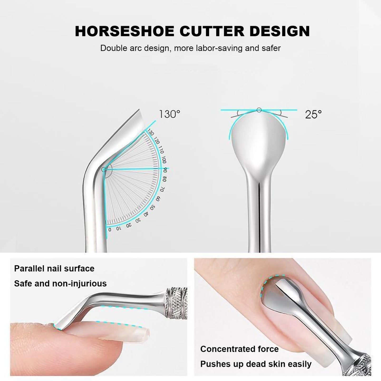 HaimiLiya Pre-treatment Horseshoe Cuticle Pusher and 100/150/180/240 Grit Sandpaper Sheets Nail Brush Set, Nail Care Nail Prep for Manicure Pedicure Nail Art