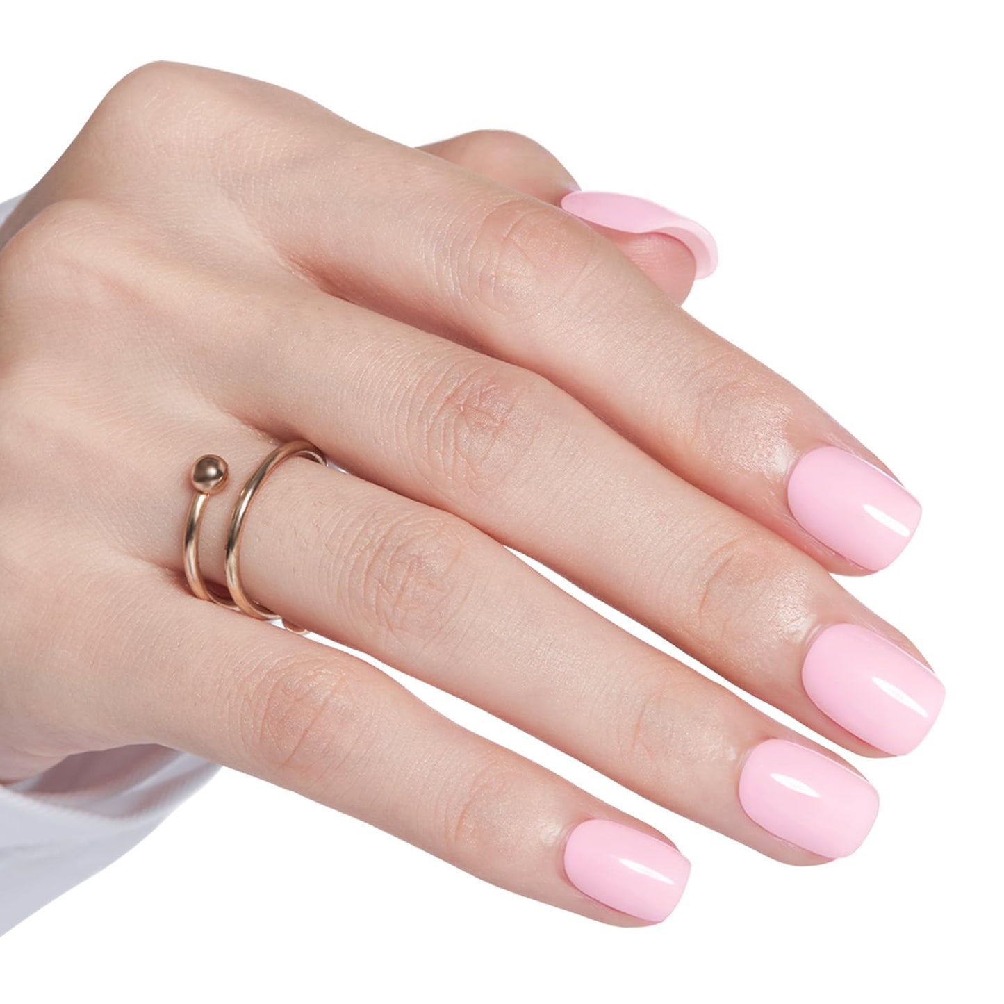 Modelones Extra Short Press on Nails, Baby Pink Squoval Fake Nails, Reusable Nail Kit with Nail Glue Adhesive Tabs Mini Nail File, Nails Press Ons 32Pcs 16 Sizes, Spring Women Girl Gift