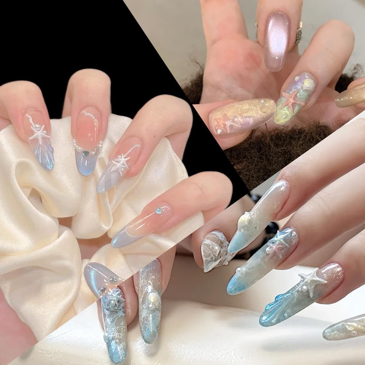Summer Beach Nail Charms, 3D Seashell Starfish Palm Tree Nail Art Accessories with Full Round Pearl, Ocean Theme Nail Gems Beads, Summer Nail Design for Women Crafts DIY Manicure 2Boxes