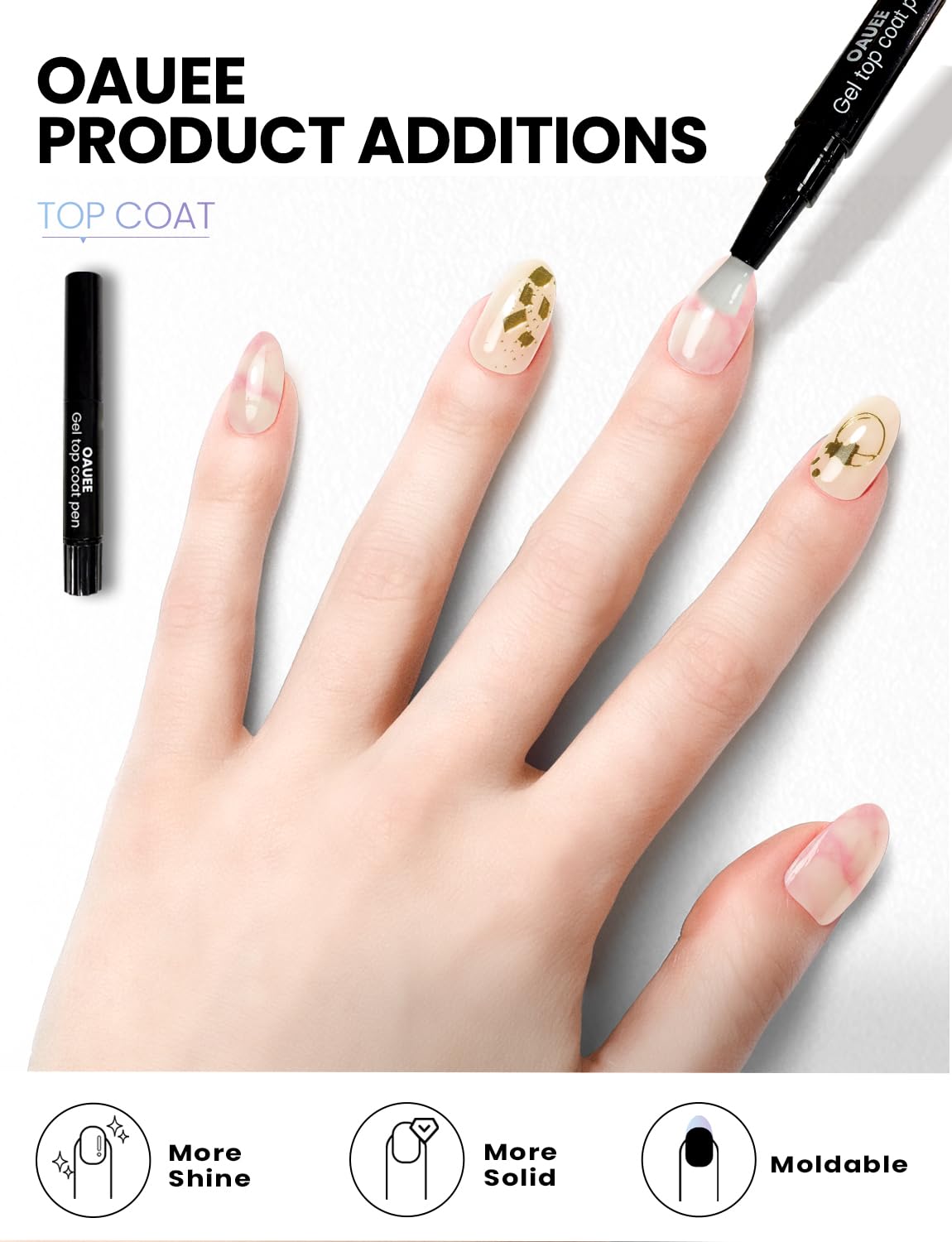 Oauee Semi Cured Gel Nail Strips | Built-In Gel Top Coat | UV Light Required | Salon Quality, Easy Application And Removal (Gilded Marble Dream）