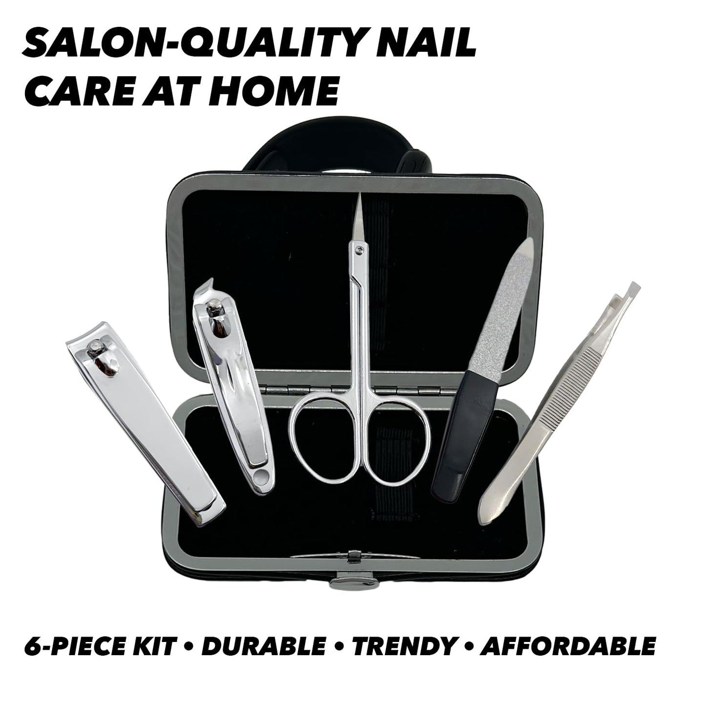 Earth & I 6 Piece Manicure Pedicure Kit, Professional Nail Care and Grooming Tools with Fingernail and Toenail Clippers, Mens Self Care, Travel Mens Toilettries in Hard Leatherette case