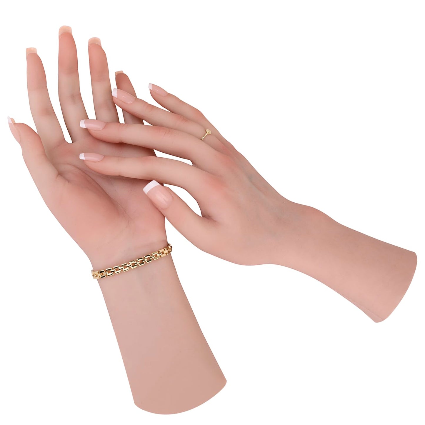 MOTLEYBEAN Realistic Silicone Female Hand Life Size Female Model Hand for Showing Jewelry Pranksters Halloween Props Photography Props（Brown,Left Hand-Without Skeleton）