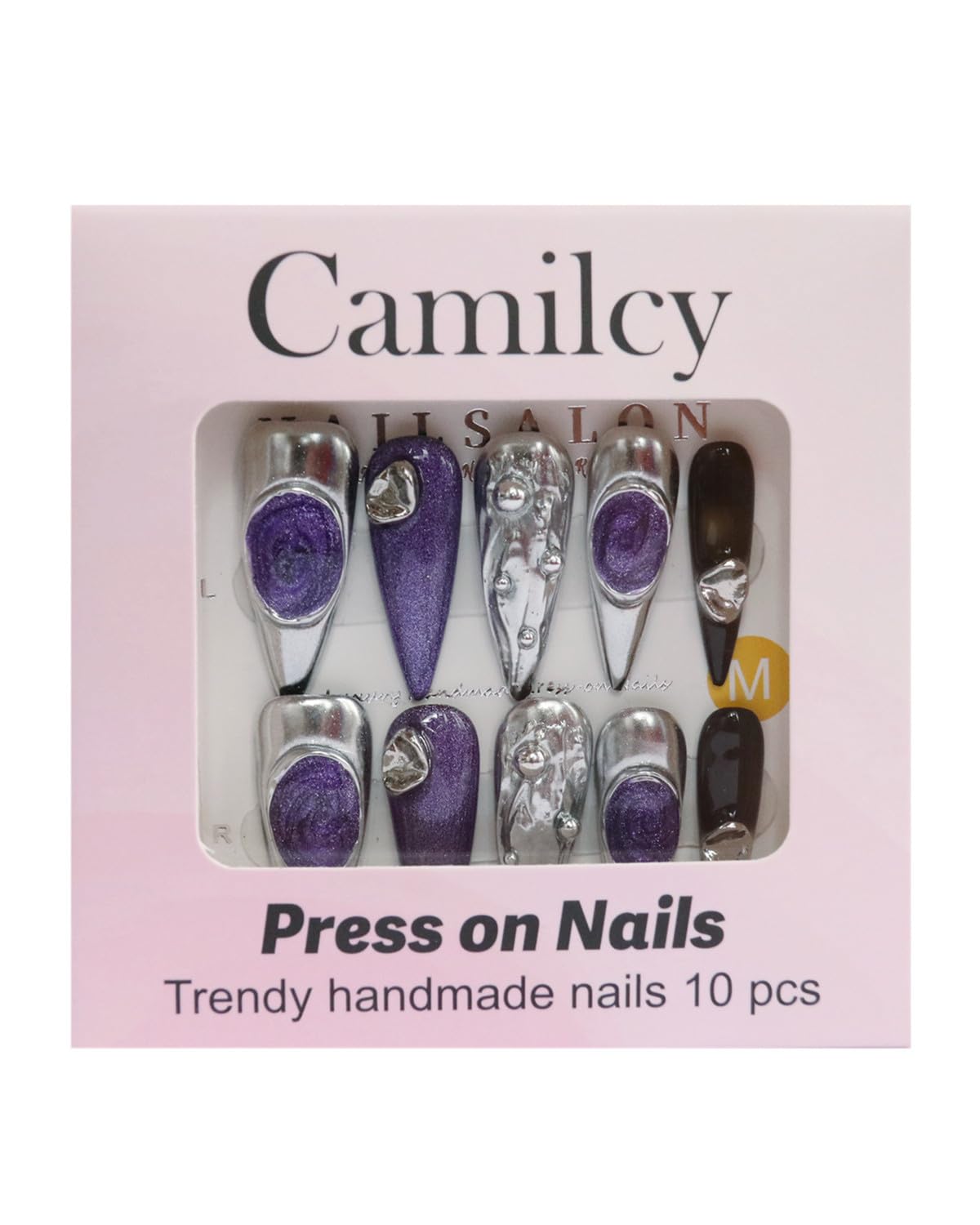 CAMILCY Handmade Nails Press on Almond Nail Pointed Green Gold Crystal Glitter Design Hand painted Reusable Gel UV Finished Pre shaped False Nails for Women 10pcs 3D Handmade Nails (A63, M)