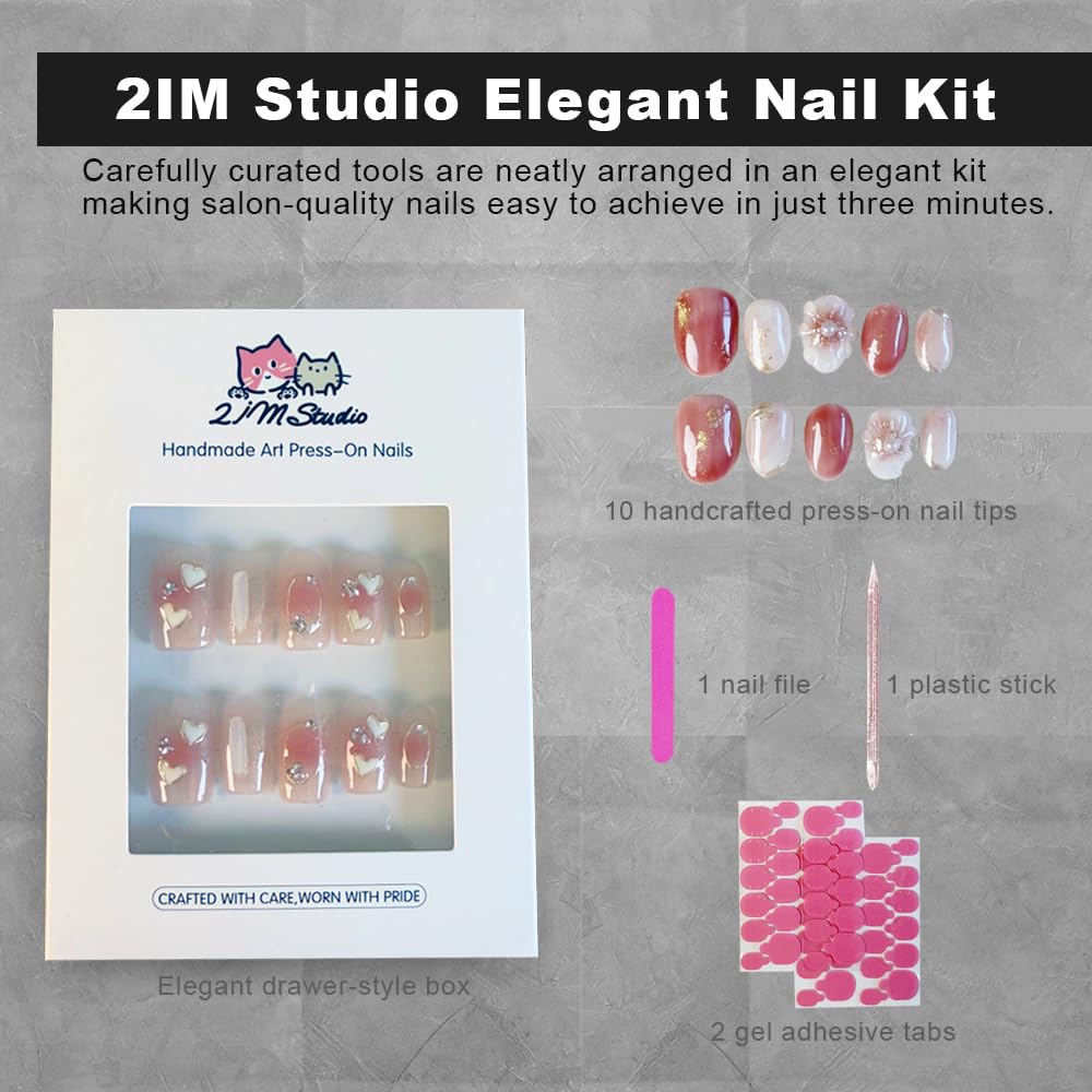 2IM Studio Handmade Press On Nails – 10 Piece Soft Gel Nail Kit with Glue & Tool Set, Reusable Artisan Nails, Salon-Quality Finish (Blue Reef-S)