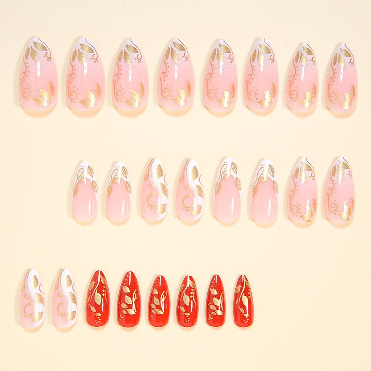 FIEONCIY Press on Almond Nails Short Length Glossy Acrylic Almond Shaped False Nails with Designs Artificial Medium Fake Nails with Charms Glue Stick on Fingernails for Women Girls(WSJ2399)