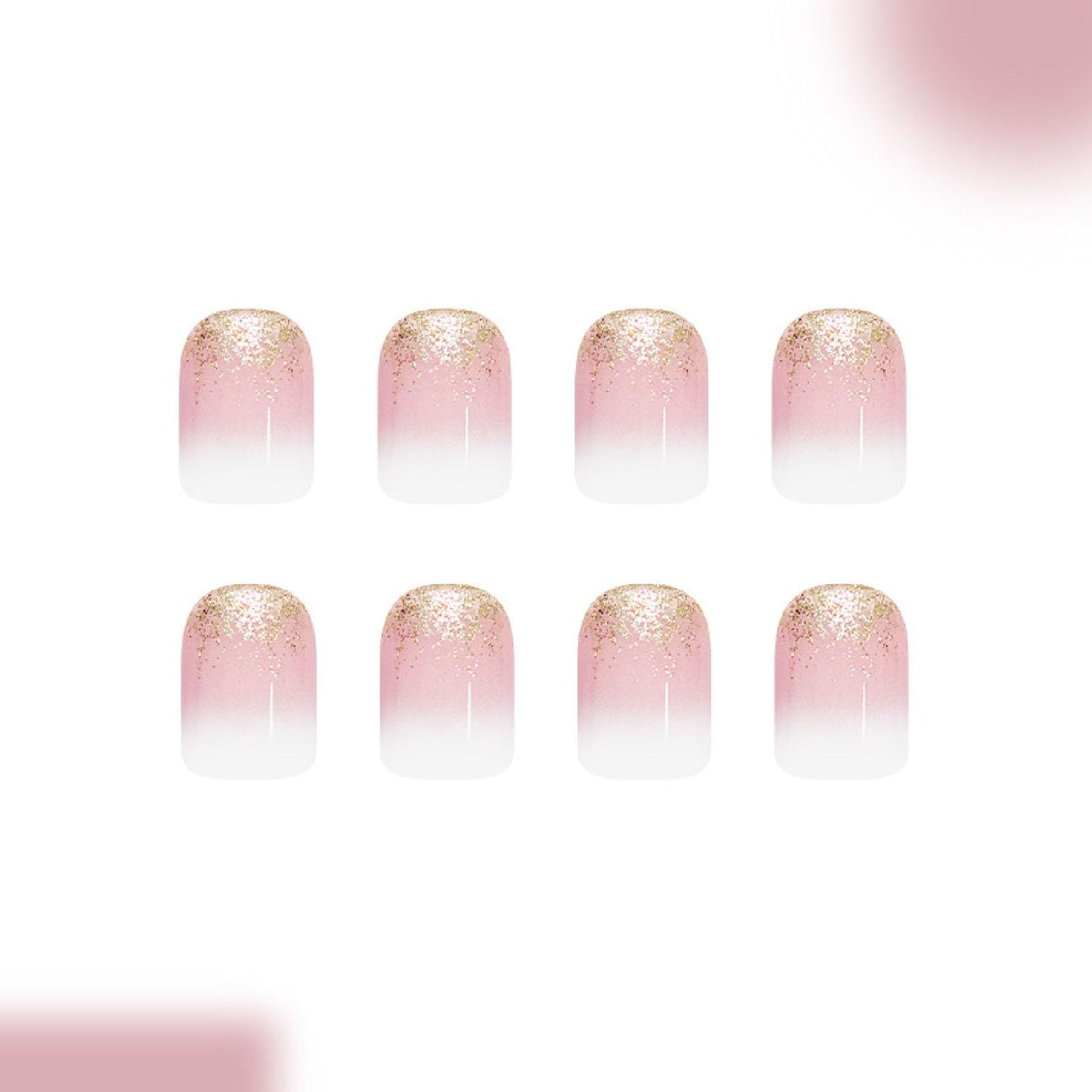 24Pcs Glitter Press on Nails Short Square Fake Nails with Gradient Glossy Designs Nails Press ons Pink White False Nails Simple Stick on Nails for Women