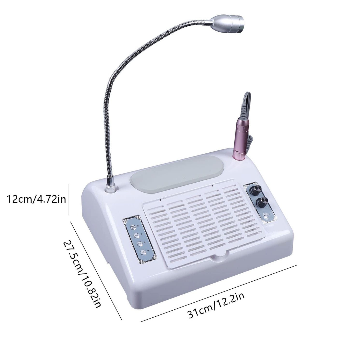 Kathring Nail Dryer Vacuum Multi-Purpose Manicure Machine, 5in1 UV Manicure Machine with 30,000rpm Electric Nail Drill, 96W UV LED Nail Lamp, 6W Table Lamp and Hand Pads for Salons and Homes