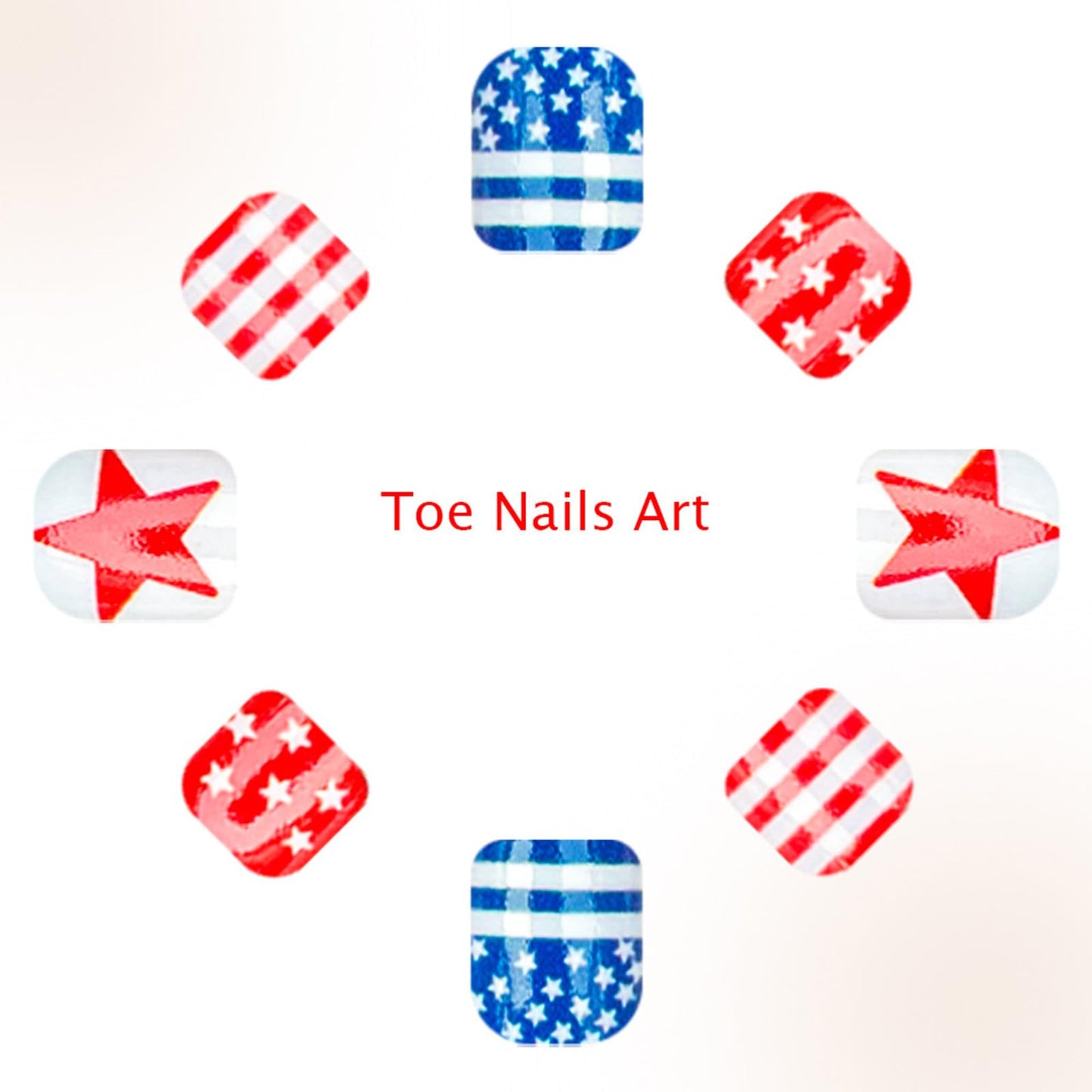 4th of July Press on Toenails Short Square Fake Toe Nails Red Blue Star Toenail Press ons Summer Independence Day Toe Press on Nails Full Cover Reusable Stick on Toenails for Women 24Pcs
