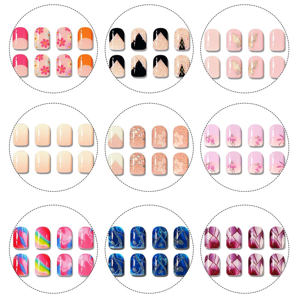 Semi Cured Gel Nail Strips with Butterfly Designs Gel Nail Stickers Glitter Full Cover Nails Wraps Need UV/LED Light with 2 Prep Pads 1Wooen Stick 1Nail File for Women 20Pcs