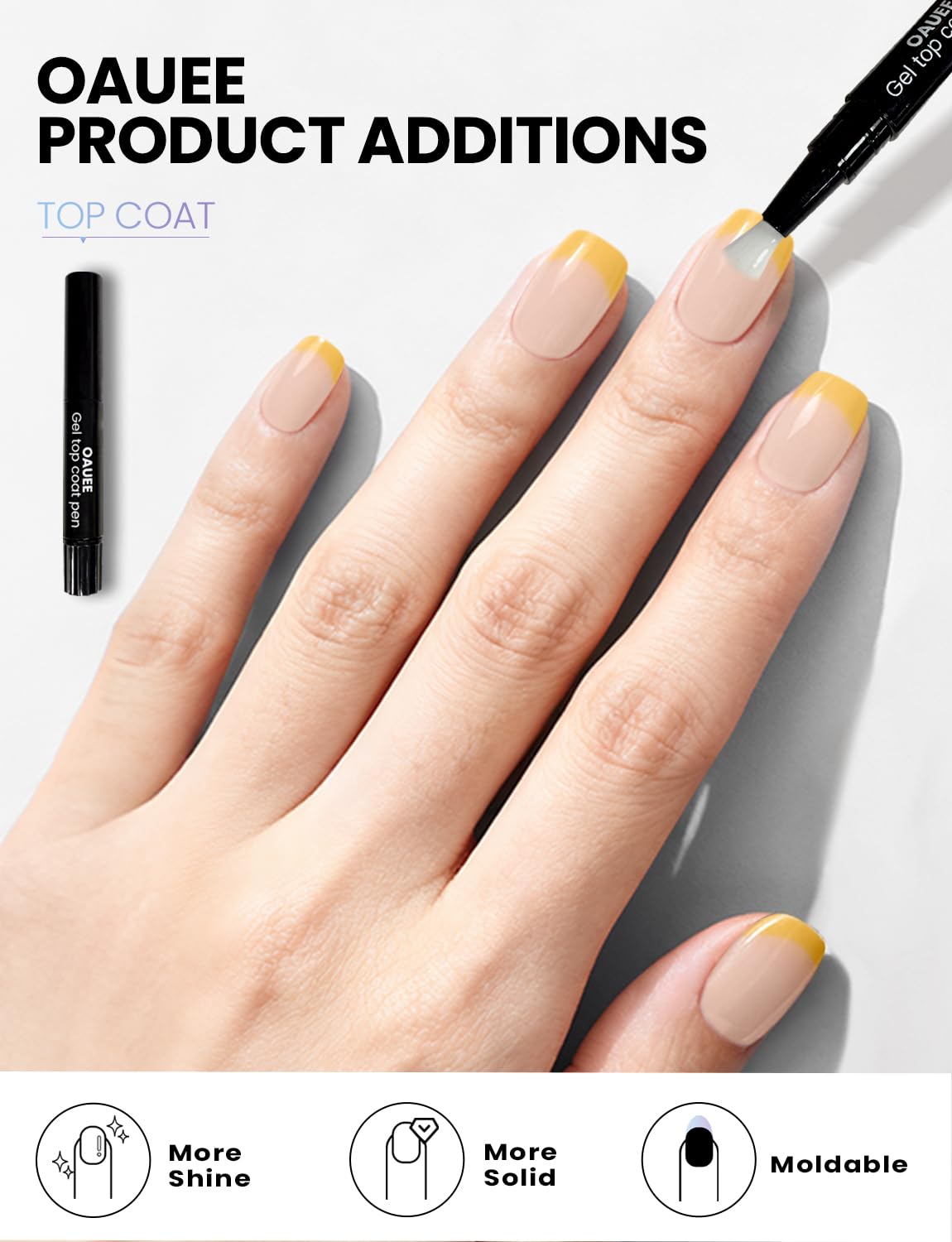 Oauee Semi Cured Gel Nail Strips | Built-In Gel Top Coat | UV Light Required | Salon Quality, Easy Application And Removal (Sunshine French）