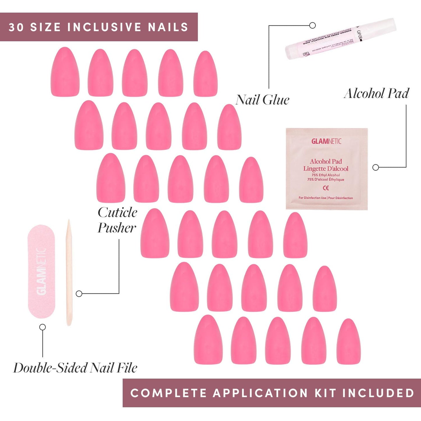Glamnetic Press-On Nails Bundle - Flamingo Pink & Fairy Dust | Classic Short Almond Fake Nails | Short Oval Nails with a Metallic Finish | Reusable, Salon-Quality Nail Kits