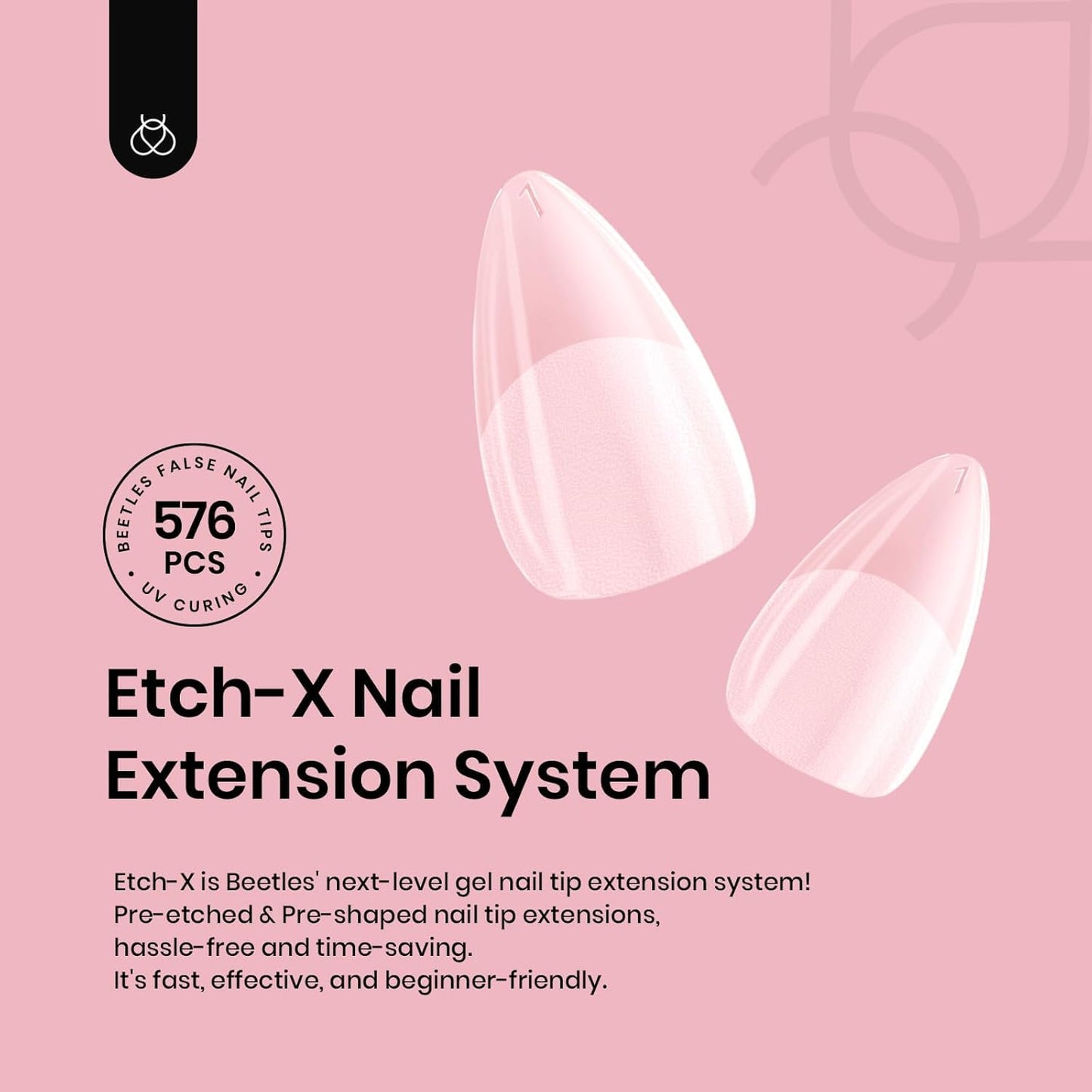 Beetles Gel Nail Tips 576Pcs Extra Short Almond Fake Nails Etch-X Half Matte Press on Nail Tips Full Cover Gifts for Women Gel Nail Polish Extensions Set