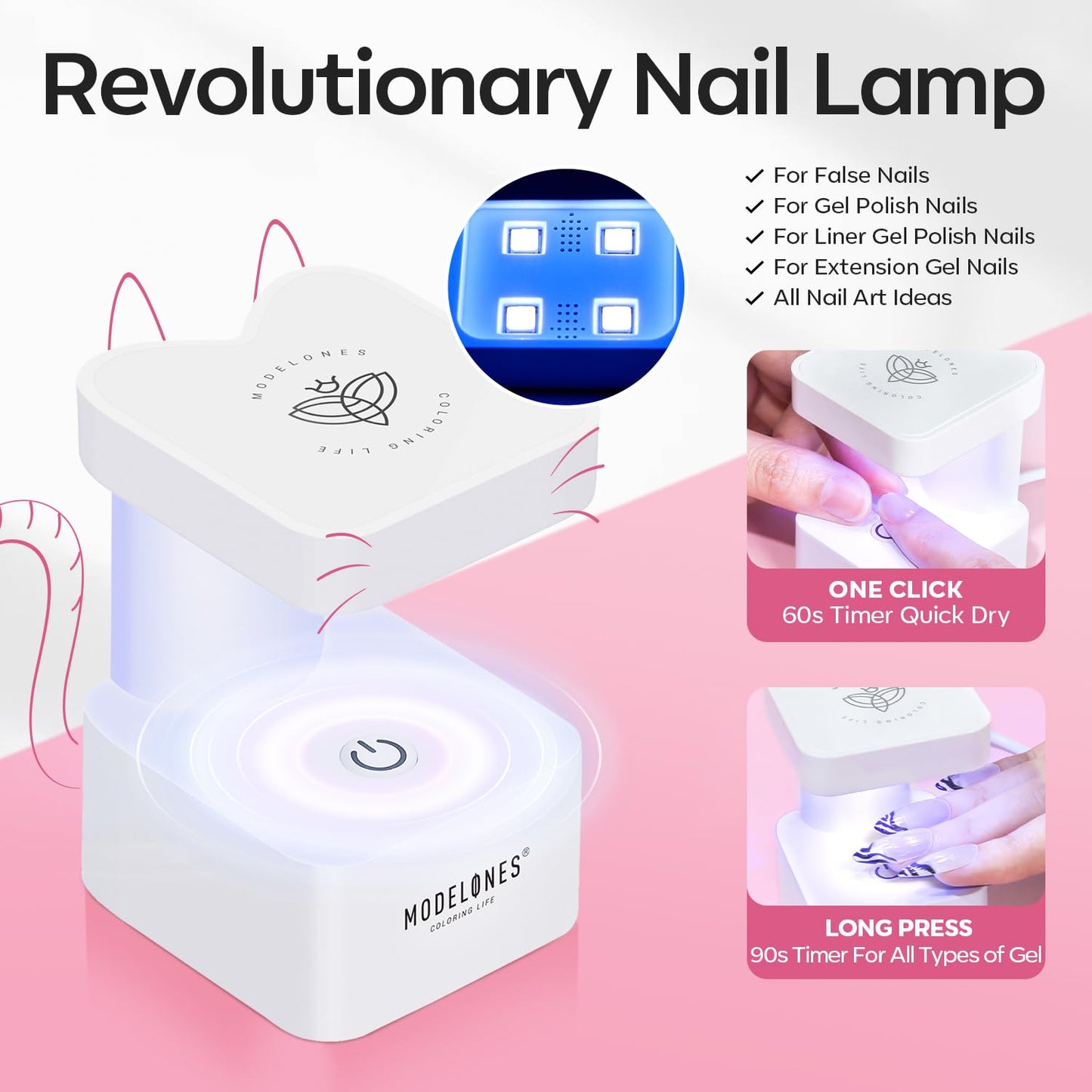modelones X Nail Gel Kit Kit Short Square, 9-in-One Nail Glue with Portable U V Lamp 216Pcs 12Sizes Pre-Etched Press ons Fake Acrylic Extension Kit DIY Salon Gift for Women