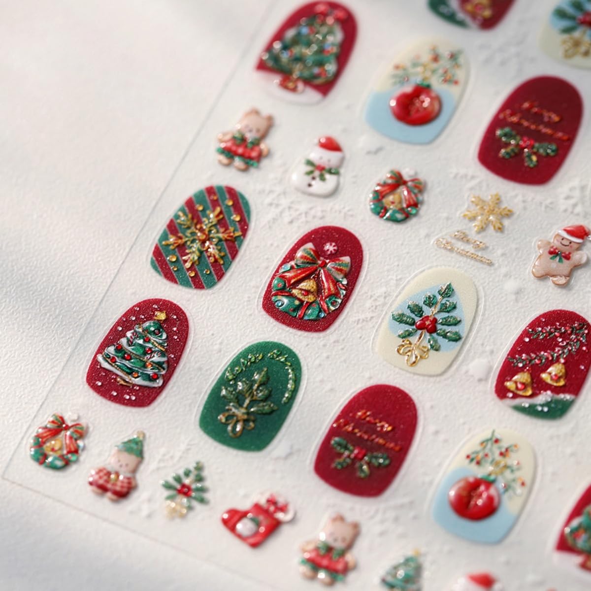 Christmas Nail Sticker 5D Embossed Snowman Xmas Tree Bell Nail Art Sticker Self Adhesive Nail Decals Gold Snowflake Nail Art for Women Manicure Supplies Nails Art Decorations