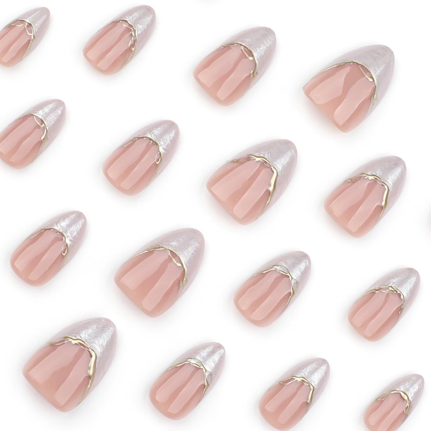 Press On Nails French Tip Fake Nails Glossy False Nails Press Ons With Gold Line Design French Stick On Nails Reusable Full Cover Acrylic Glue On Nail For Women Manicure Decorations