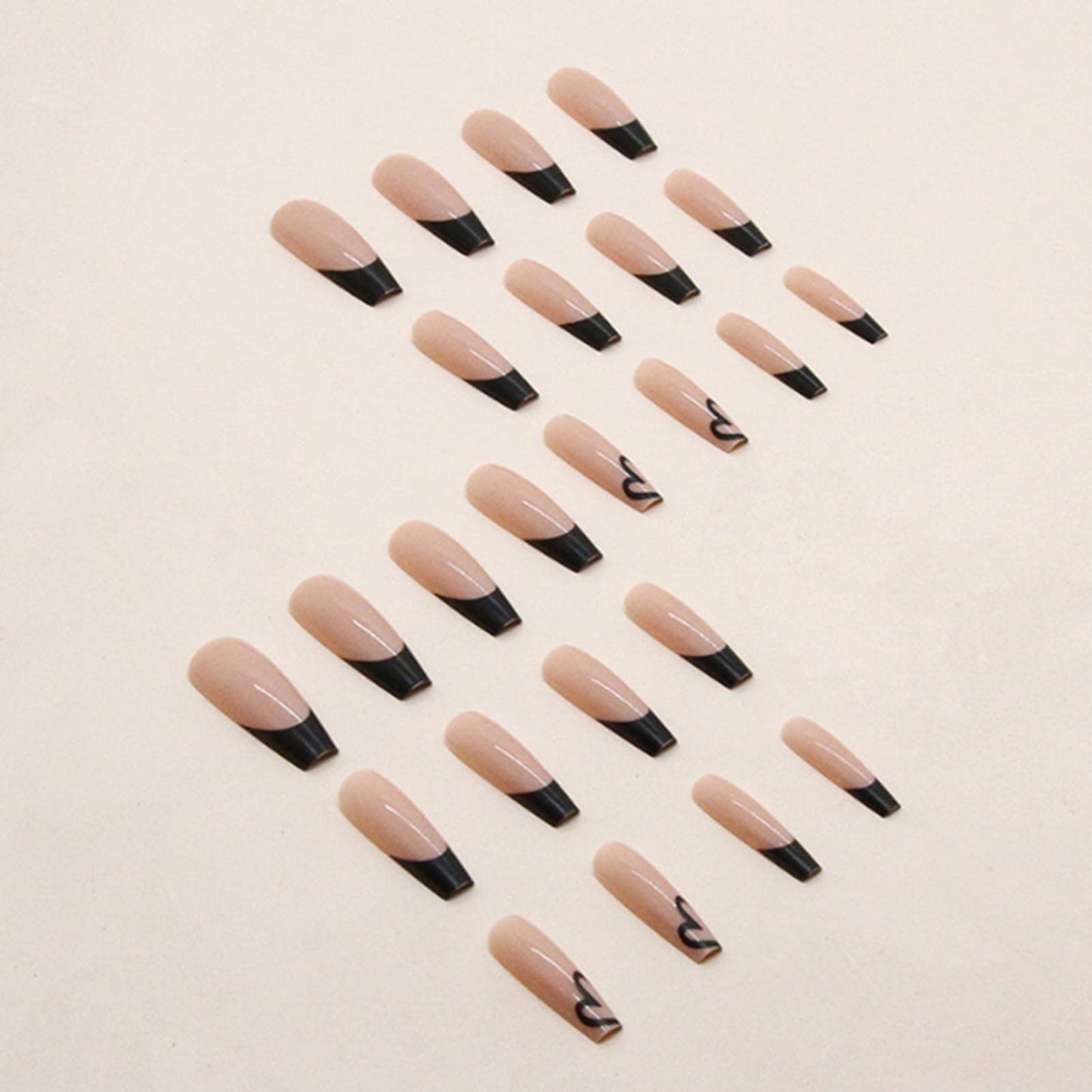 YoYoee French Long Press on Nails Cute Fake Nails Coffin False Nails Acrylic Full Cover Black Stick on Nails for Women and Girls 24PCS