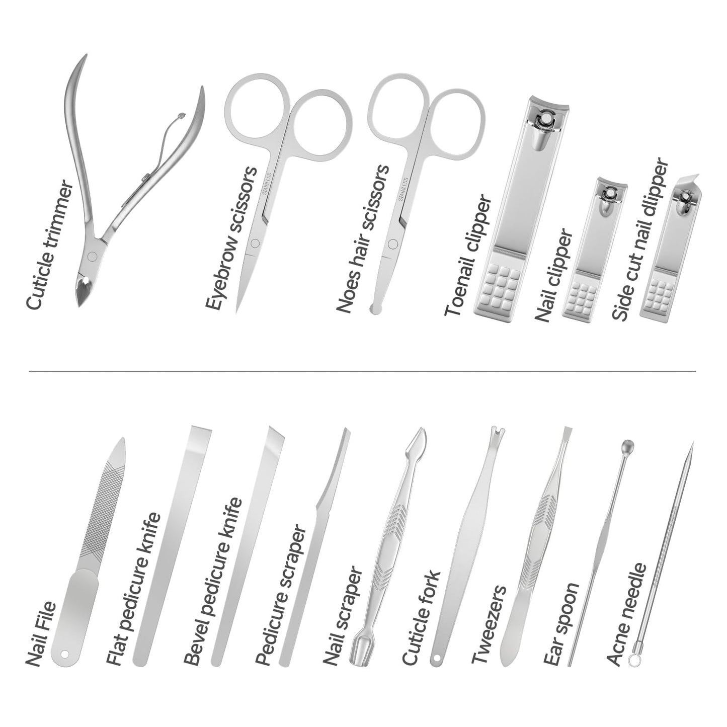 TEPRETER Manicure Set Professional Nail Clipper Kit-15 Pieces Stainless Steel Pedicure kit, Nail Care Tools with Luxurious Travel Case Nail Grooming Kit Present for Men Women Boyfriend Parent (Black)