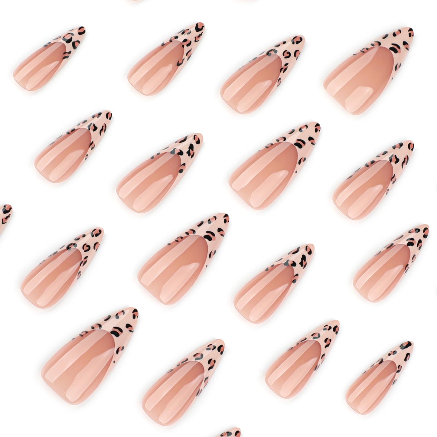 Long Almond Press on Nails Nude Pink Fake Nails with French Tip Cat Eye Press ons Acrylic Nails False Artificial Full Cover Stick on Nails for Women Girls 24 Pcs