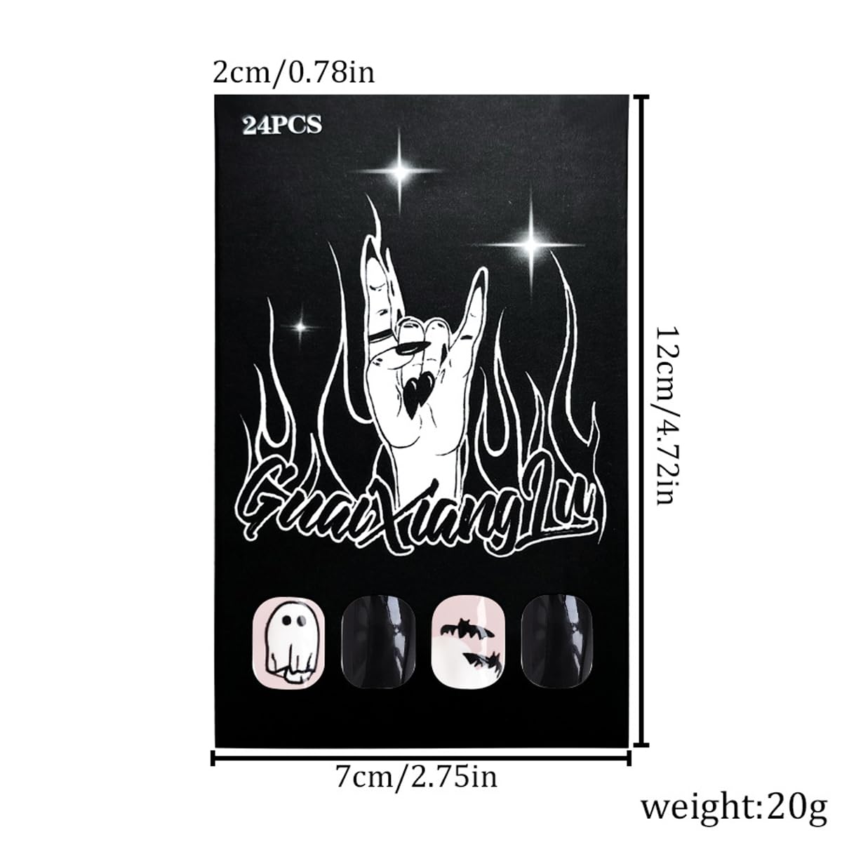 Halloween Press on Nails Short Oval Fake Nails Black White False Nails Press ons with Ghost,Bat Design Reusable Artificial Nail Full Cover Glossy Glue on Nail Stick on Nails for Women Manicure 24 Pcs