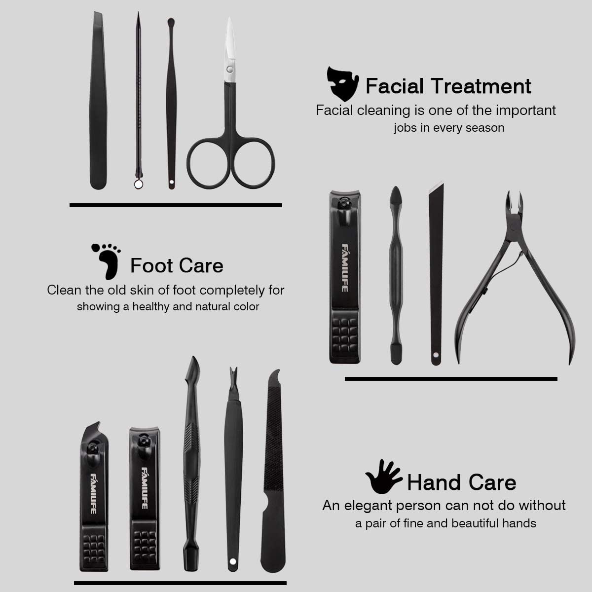 FAMILIFE Manicure Set, Professional Manicure Kit Nail Clippers Set 13pcs Stainless Steel Pedicure Tools Kit Grooming Kit Brown and Gifts for Men 16pcs Nail Clippers Pedicure Kit Manicure Kit Nail Clip