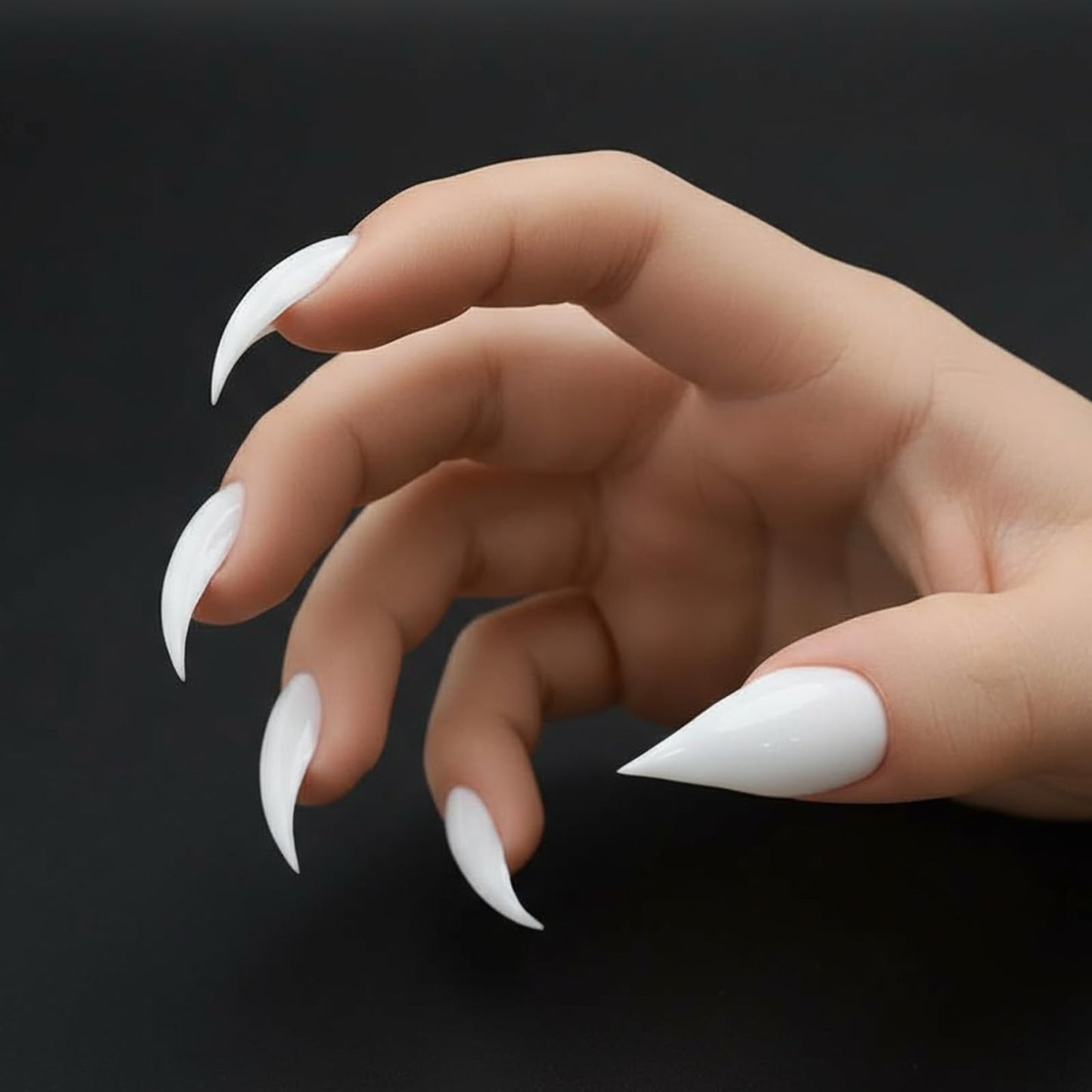 Handmade Press on Nails Halloween Nail Tips Curved Stiletto 3D Eagle Claw Long White False Nails Full Cover Thick Extra Curved Hawk Deep Fake Nails Muti-Layer Gel Acrylic Nail for Women (Size M)