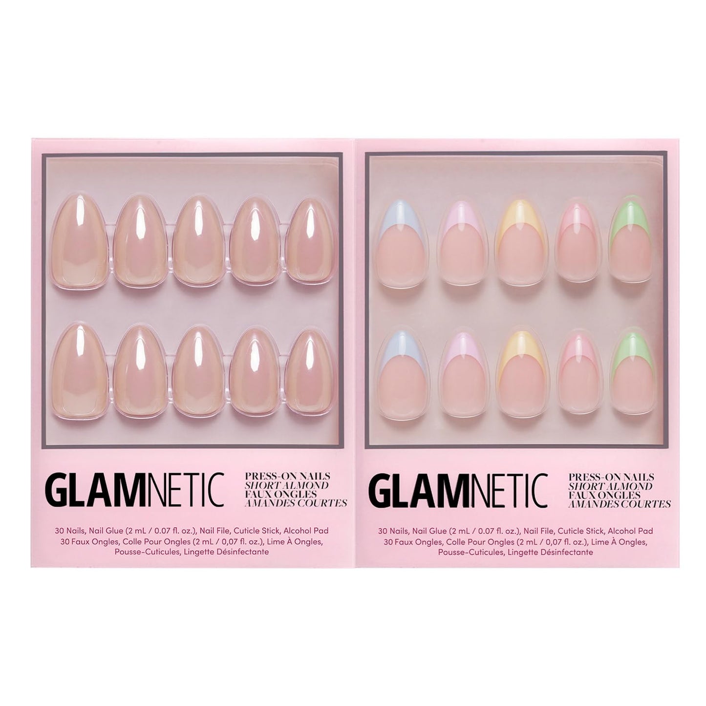 Glamnetic Press-On Nails Bundle - Los Angeles & Confetti | Blush Nude Pink Short Almond Nails in Glazed Finish | Glossy Short Almond Pastel French Tip Nails | Reusable, Salon-Quality Nail Kits