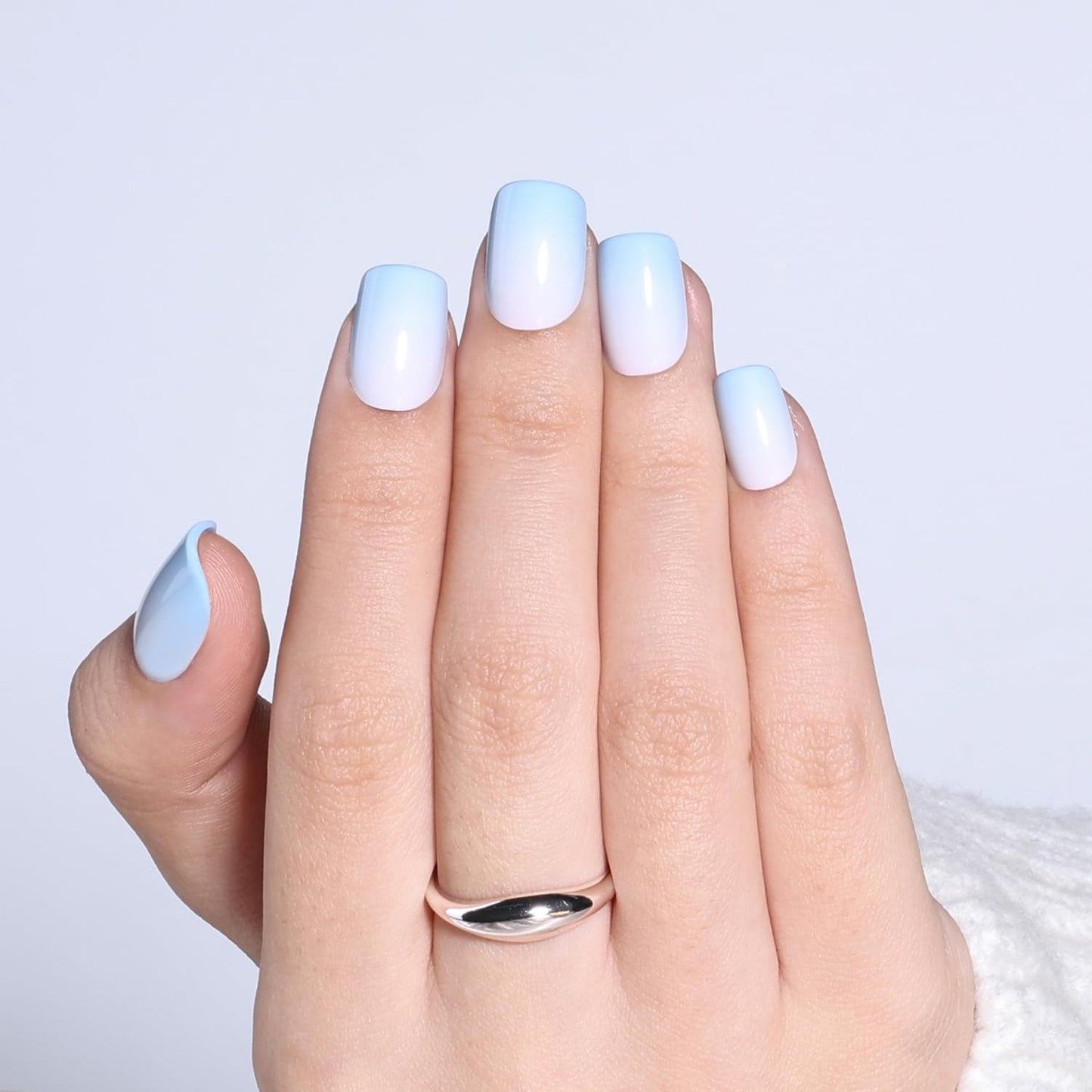Ombre Press On Nails Square - Light Blue Short Square Fake Nails, Blue Press On Nails Reusable Stick On Nails in 15 Sizes, 30pcs False Nail Kit for Women & Girls (Blue Ombre)