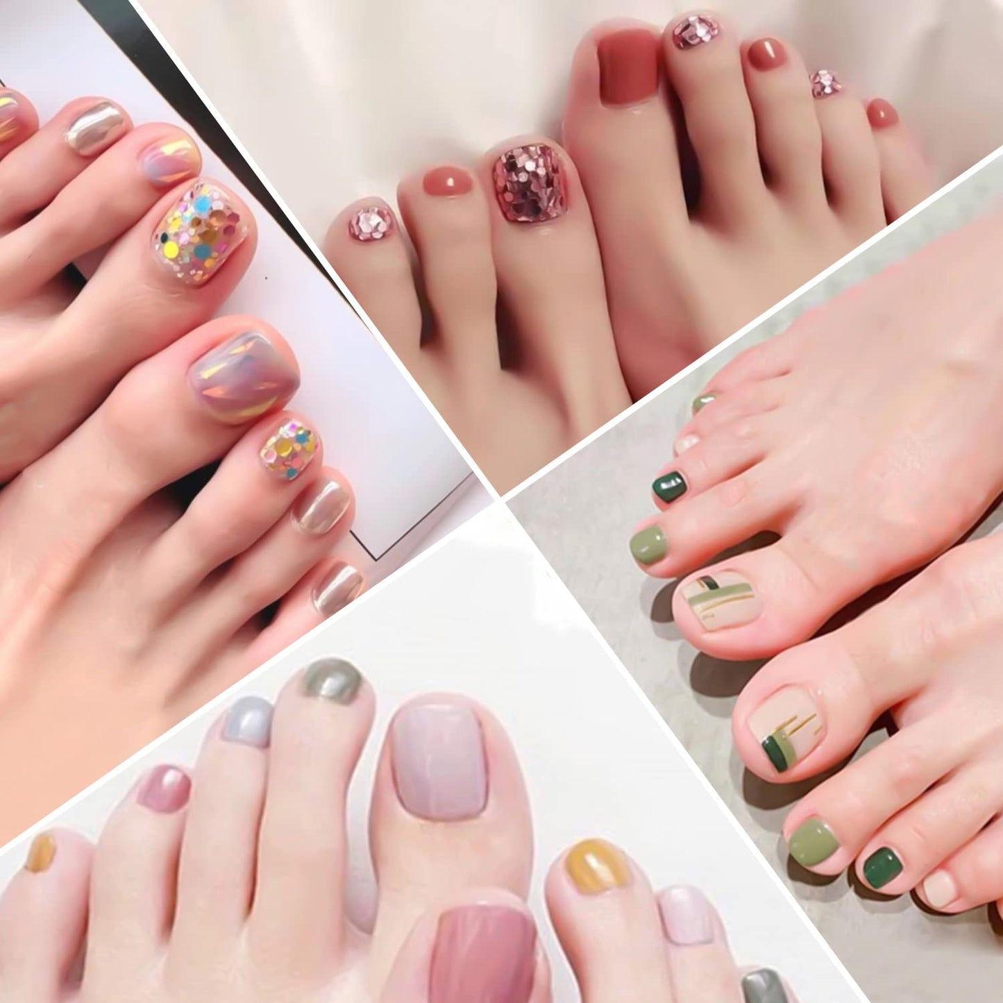 YECIRALA 20 Sheets 440 Pcs Gradient Glitter Toe Nail Stickers Full Nail Wraps For Women Toenails Nail Gel Polish Stickers For Toes Nails Stick On Nail Polish Strips Nail Gel Stickers Toenails Stickers