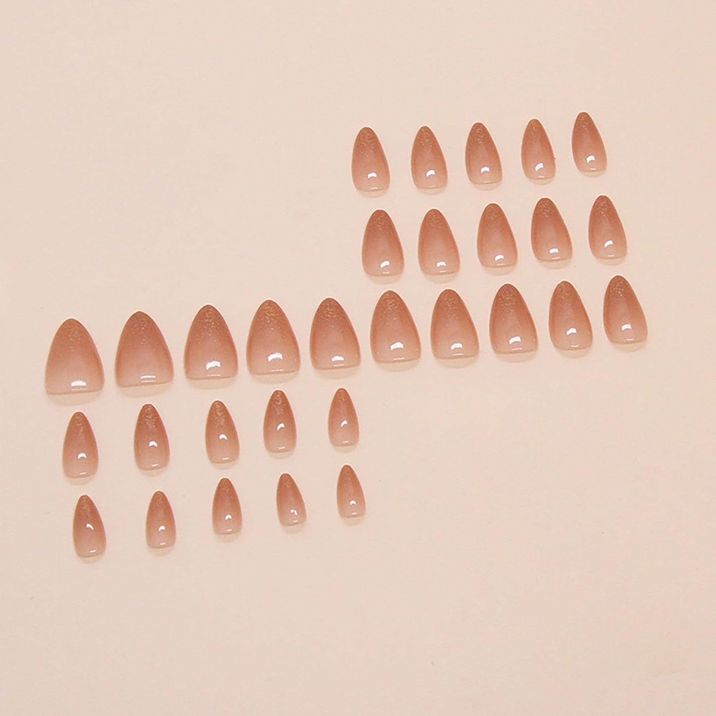 Short Almond Press on Nails Gold Glitter Gradient Nude Pink Fake Nails Nails Press ons Acrylic Nails False Glossy Artificial Full Cover Stick on Nails for Women Girls 24 Pcs