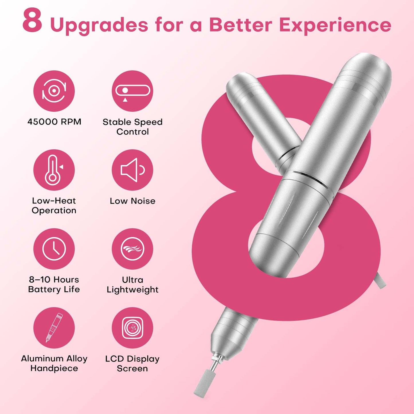 Electric Nail Drill Professional: Rechargeable Nail File with Bits for Acrylic Gel Nails, Professional Nail Drill Manicure Pedicure Polishing Shape Tools for Home Salon (White)