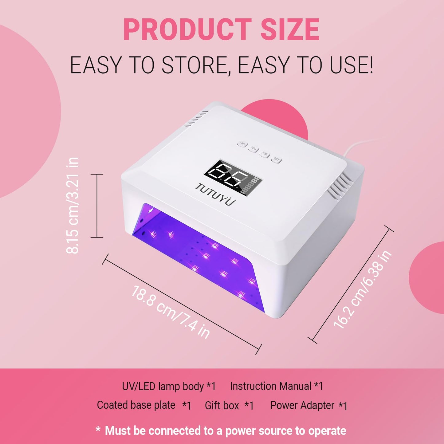 TUTUYU 72W UV LED Nail Lamp,Compact Design Nail Dryer for Gel Polish with 4 Timers,Auto Sensor,Dual Wavelength & Magnetic Reflective Bottom,Professional Nail Light for Home & Salon