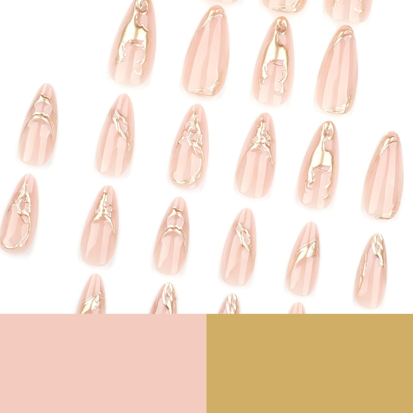 24 Pcs Almond Press on Nails Medium Fake Nails 3D Hot Stamping Design Reusable False Nails Kit Almond Shape Nails Artificial Acrylic Nails Press ons Full Cover Stick on Nails for Women