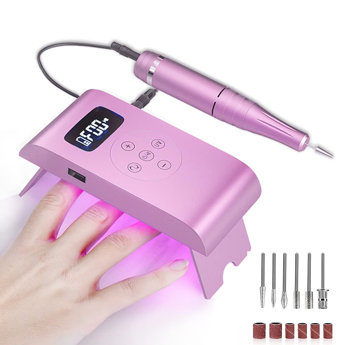 3 in 1 Portable Electric Nail Drill,Compact 35000 RPM Electrical Professional Nail File Kit, Nail Dryer UV Lamp Manicure for Acrylic, Gel Nails, Manicure Pedicure Polishing Shape Tools (Pink)