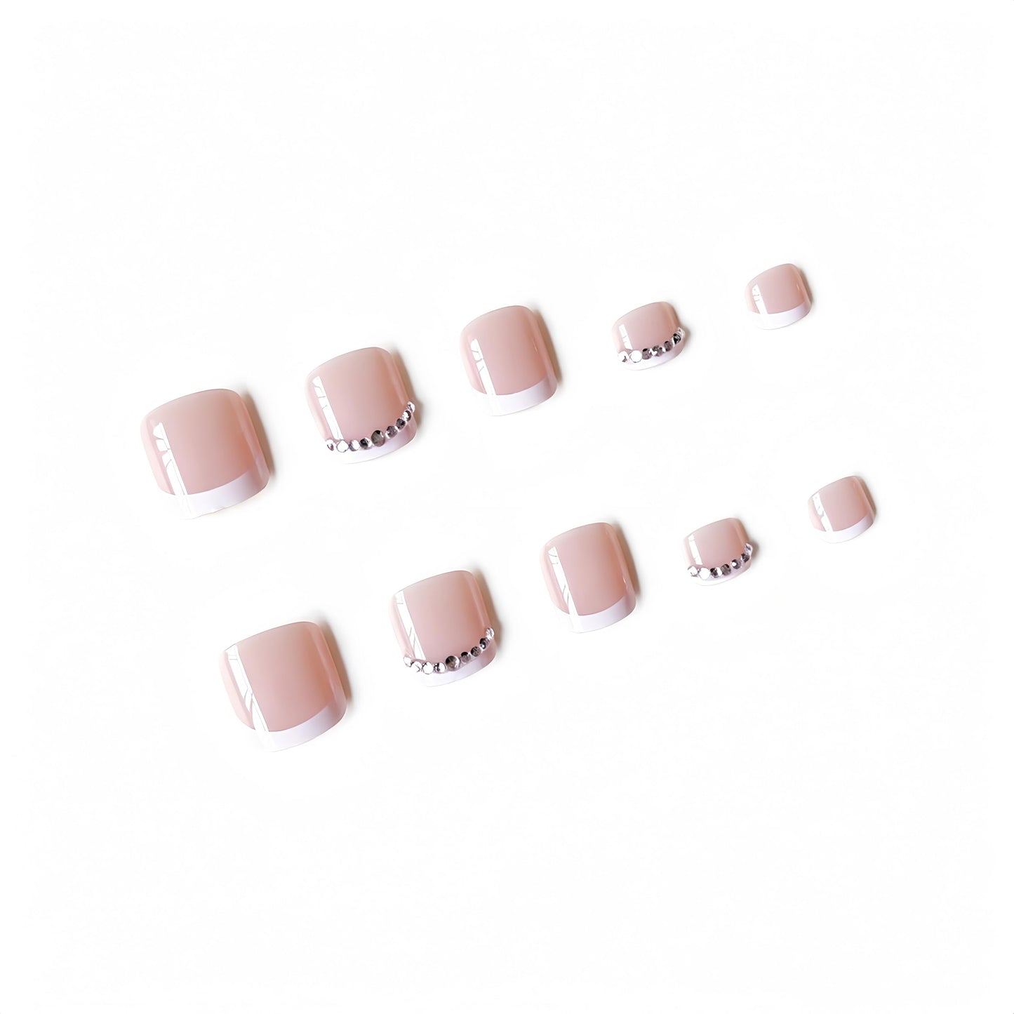 Pink French Tip Press on Toenails Short Square Fake Toenails Glossy Glitter Silver Diamond French Full Cover False Toenails Artificial Acrylic Toe Nails Press Ons for Women Summer Manicure DIY 24pcs