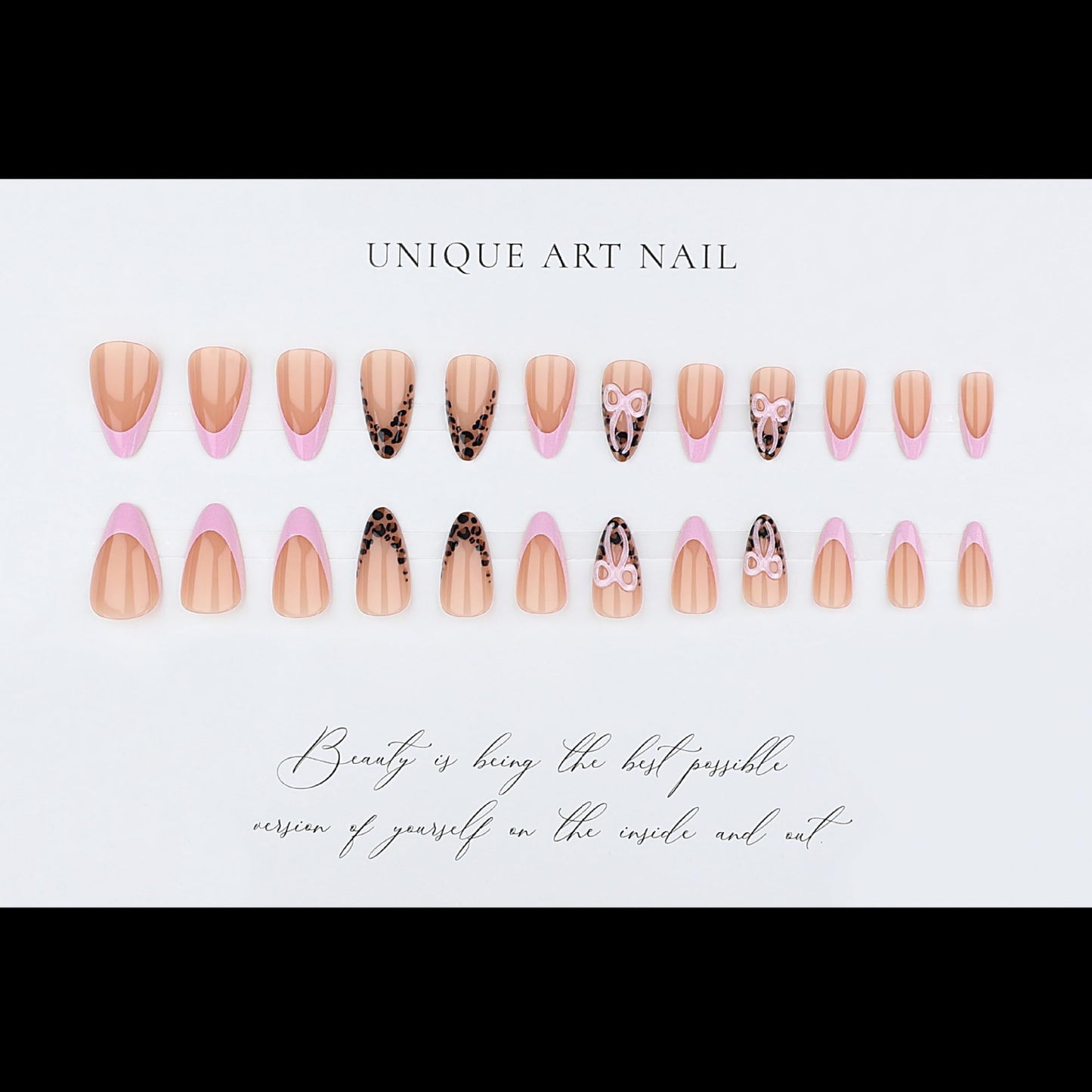 Almond Press on Nails Long Fake Nails French Artificial Nail Pink Bow Designs Cute Stick on Nail for Women 24pcs