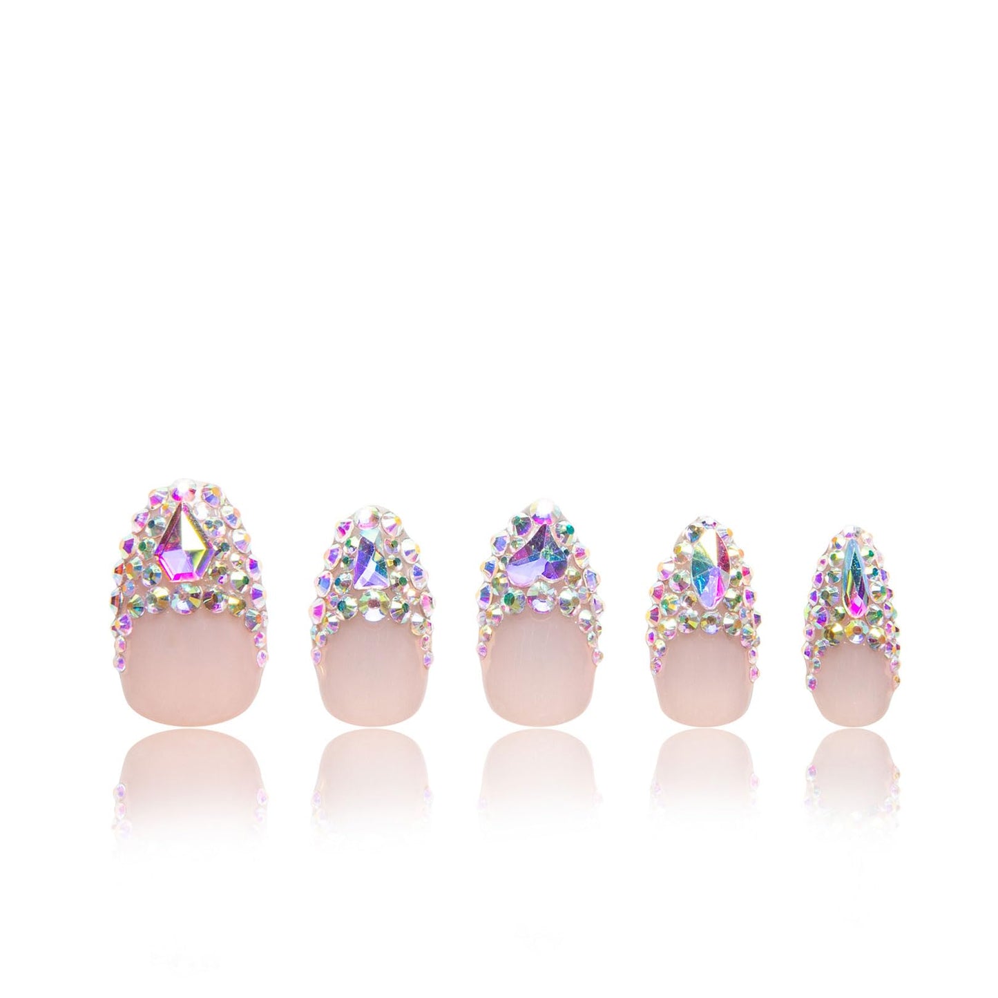 LOVFUL Press on Nails Angel's Tear Rhinestone | Handmade with Full Covered Crystals | Reusable Fake Nails | Almond Regular 1.0 in | H48-S