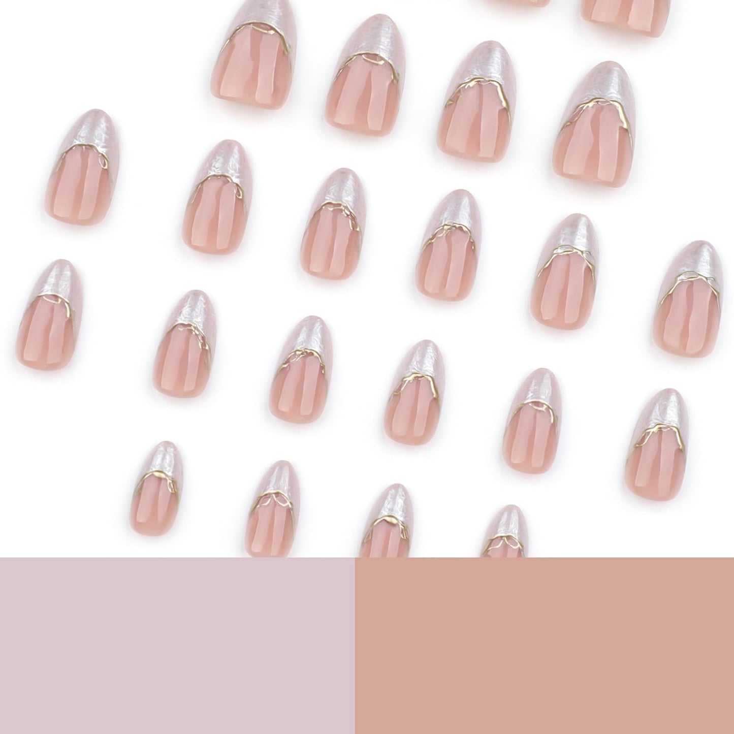 Press On Nails French Tip Fake Nails Glossy False Nails Press Ons With Gold Line Design French Stick On Nails Reusable Full Cover Acrylic Glue On Nail For Women Manicure Decorations