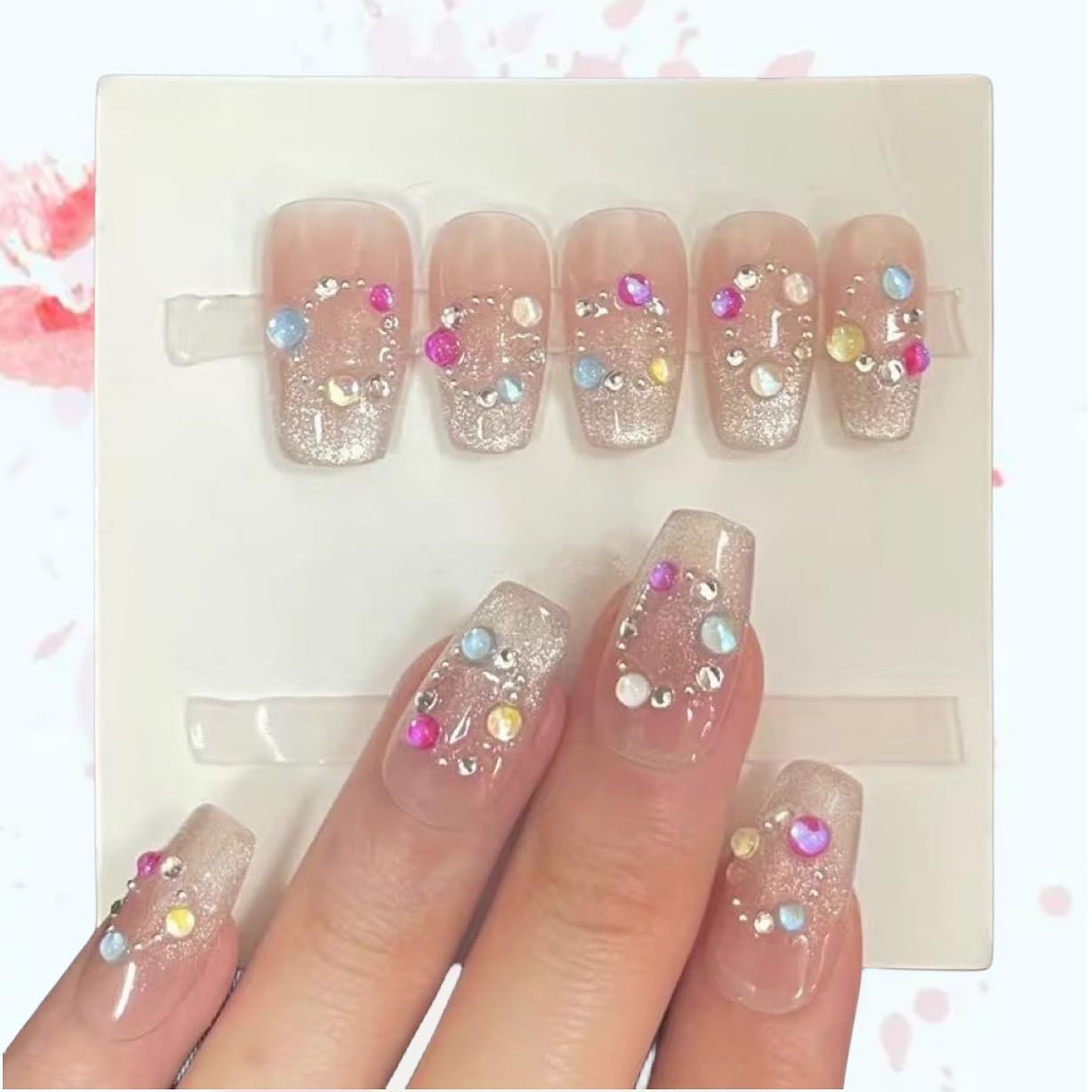 Pure Handmade French Tip Press On Nails: 22pcs Press on Nail Reusable Fake Nails Square Stick on Nails Salon Manicure False Nails For Girl Women Daily Party(Q058)