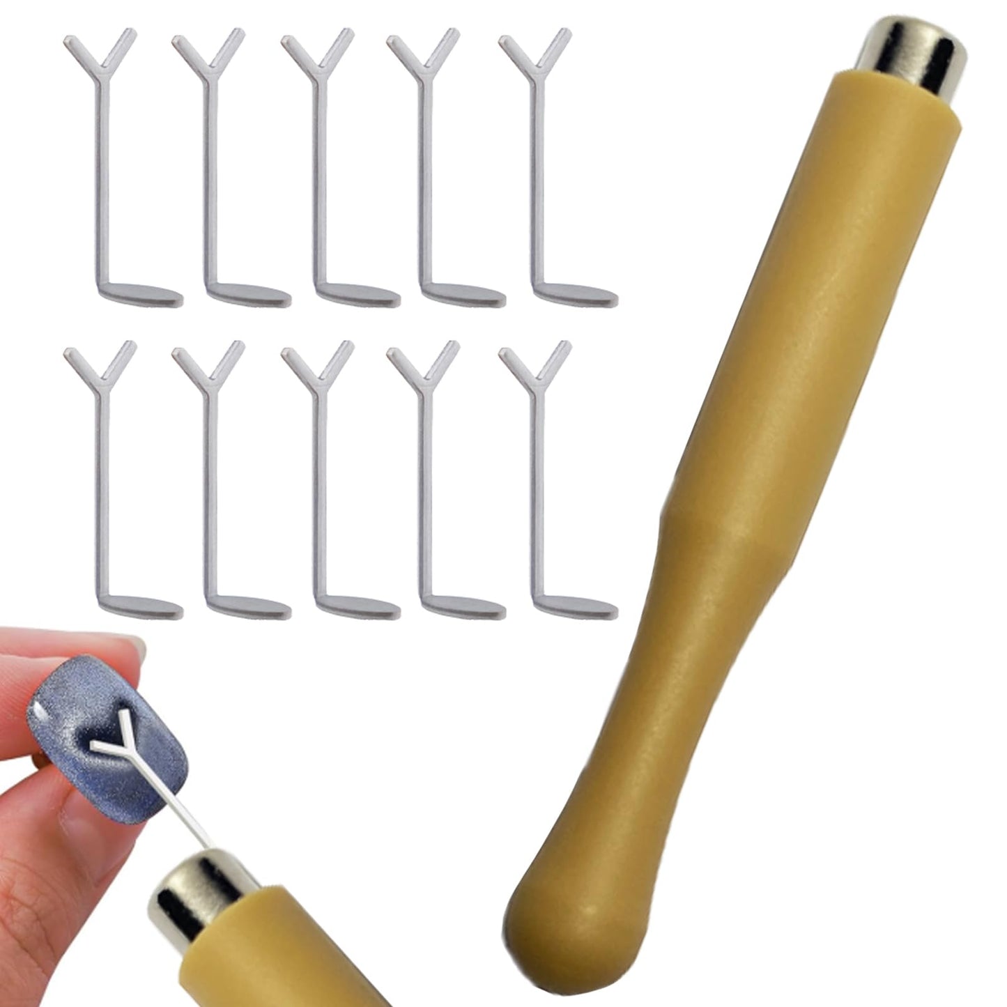 Aqurove 【11-Piece Set】Cat Eye Nail Art Tool Kit Y-Shaped Heart Magnet Plates Silicone Magnetic Wand, Magnetic Nail Art Tool Set for DIY Nail Designs, Professional Nail Art Accessories