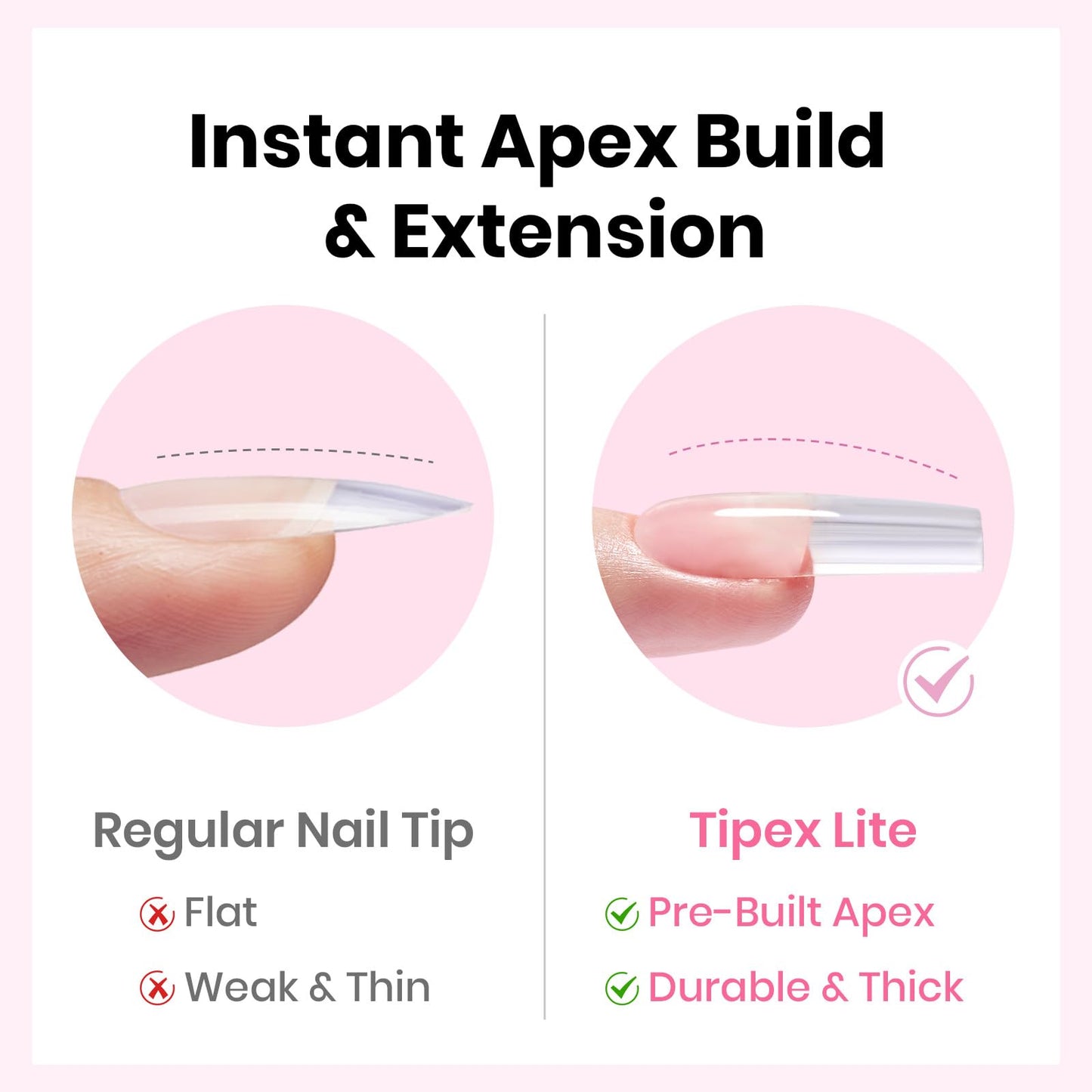 Beetles Tipex Lite Apex Nail Tips, Square Long, 512pcs 16 Sizes,Pre-Building Pre-Etched Acrylic Nail Tips for Flat Nails & Natural Nail Beds