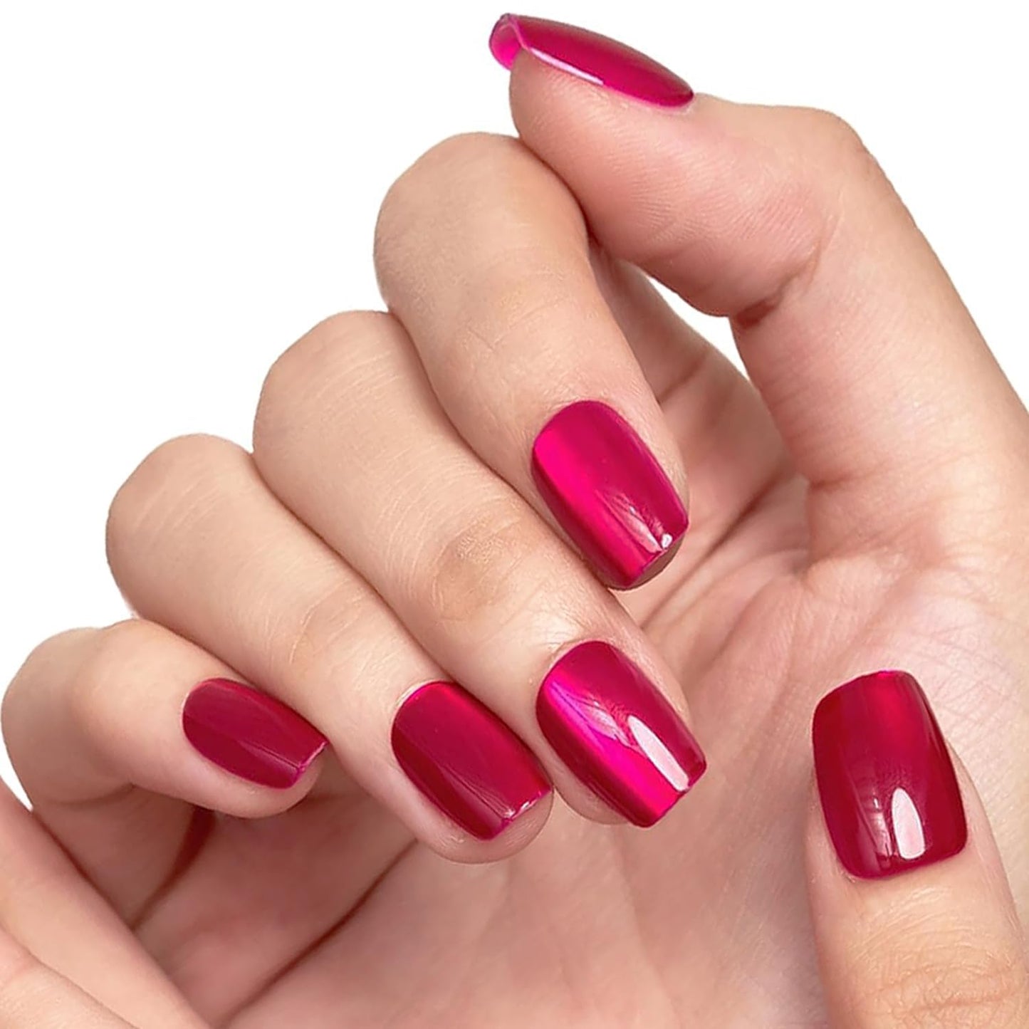 GLAMERMAID Hot Pink Press on Nails Extra Short Square, Handmade Magnet Cat Eyes Glitter Jelly Soft Gel Fake Nail Kits, 30 Pcs Magnetic Glue on Nail Reusable Acrylic False Nails Manicure Kits for Women