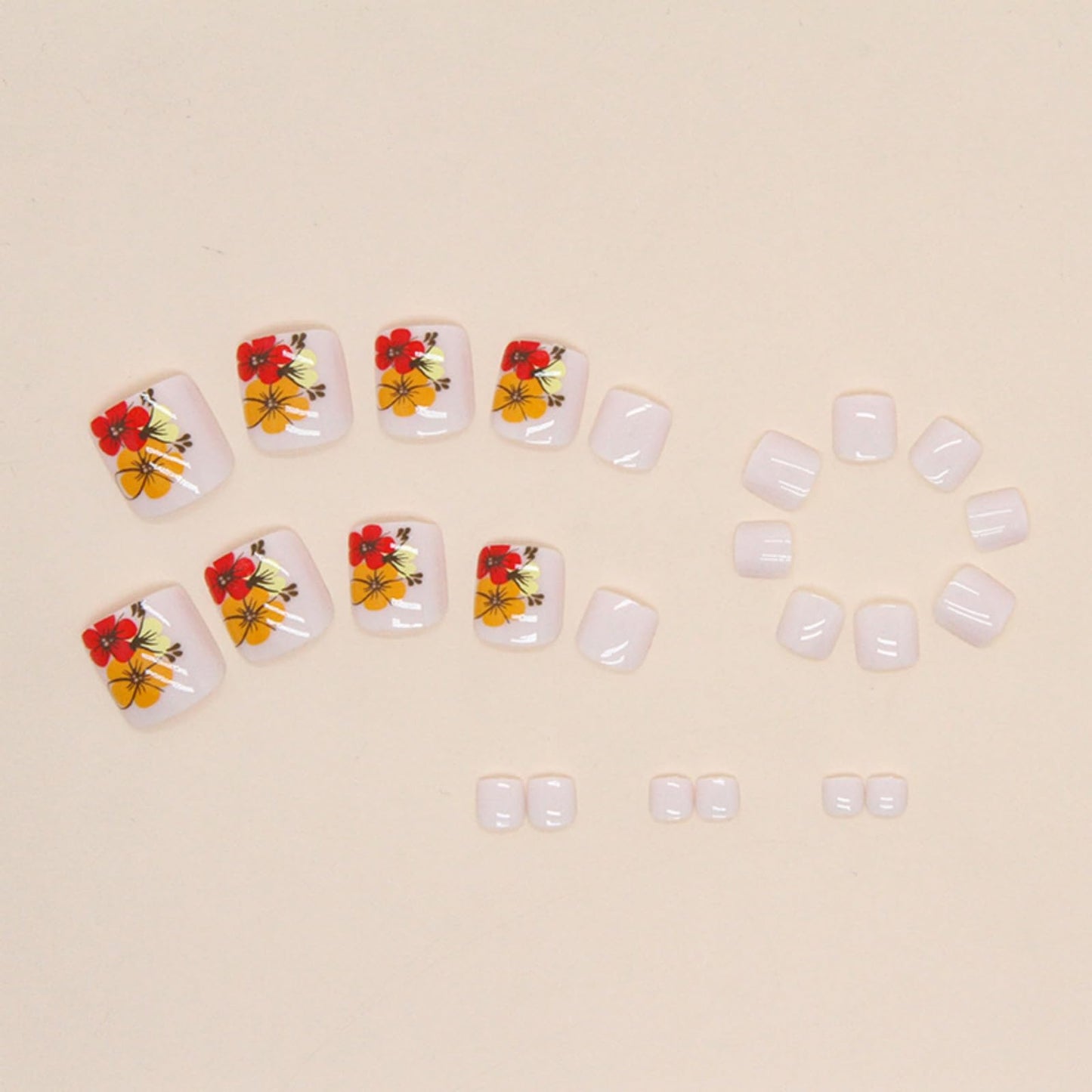 Flower Press on Toenails Short Square Fake Toe Nails Summer False Toenails Glossy Full Cover Acrylic Glue on Toenails Cute Toe Nails Artificial Stick on Toenails for Women Manicure 24 Pcs