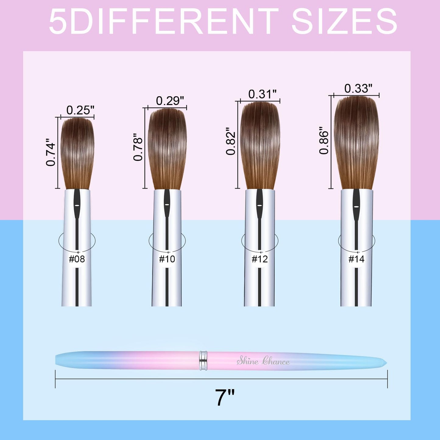 Shine Chance 2Pcs Acrylic Nail Brushes Set, 100% Pure Kolinsky Size 14 Nail Art Brush & Small Clean Up Brush, Art Design & Polish Mistake Cleaning Manicure Tools for Women Acrylic Application