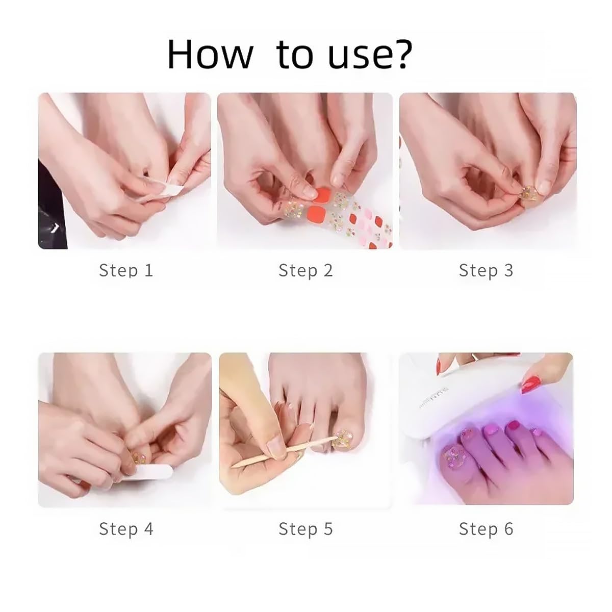8 Sheets Toe Nail Wraps French Toenail Nail Polish Strips Decals Colorful Sparkly Full Toe Nail Wraps Toenails Nail Stickers Glitter Toe Nail Stickers Self Adhesive Design for Women Girl DIY Manicure