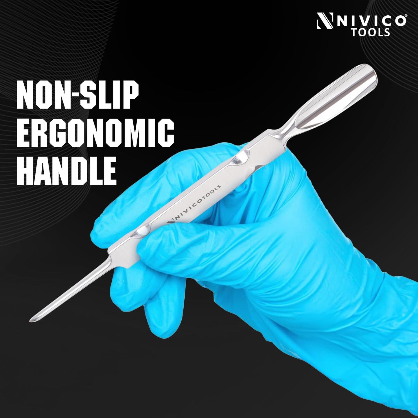 NIVICO Flat Handle Gouge Nail Pusher And Cuticle Pusher Tool, Double End Cuticle Remover, Nail Cleaner And Scraper for Nail Techs, Manicure & Pedicure Essentials