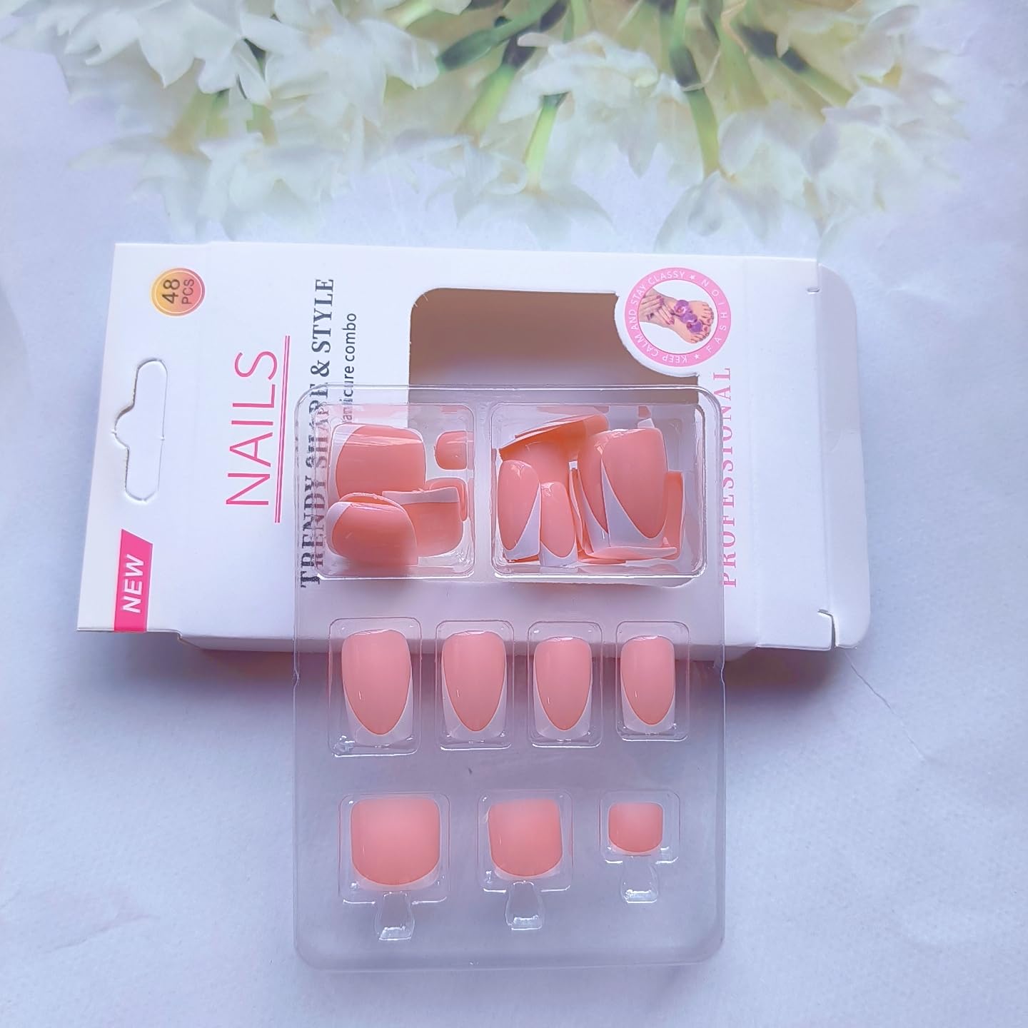 48Pcs White French Tip Press on Nails Short & Press on Toenails Set - WLGDLH Fake Nails Press ons Nail Art Tips Cute Glue on Nails Full Cover Nude Fake Toe Nail with Glossy Design Acrylic Nail Kit